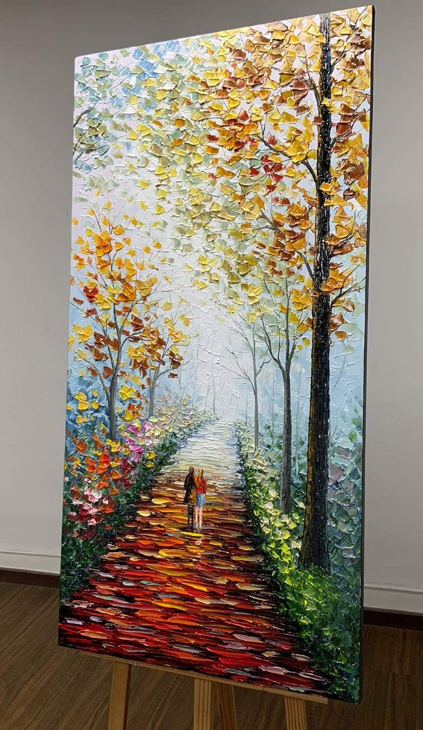 V-inspire art,24x48 inch Modern 100% Hand-Painted Oil Painting - Romantic and colorful afternoon path - Rustic Style Home Furnishing Canvas Painting Decoration 3D Abstract Mural Painting Frame Wall
