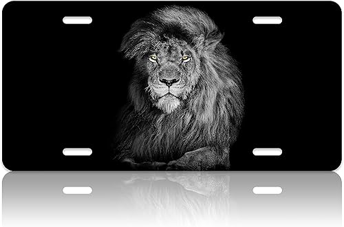 Placa de matrícula de león con diseño de animales salvajes, personalizable, para la parte delantera del automóvil, de acero inoxidable, de metal