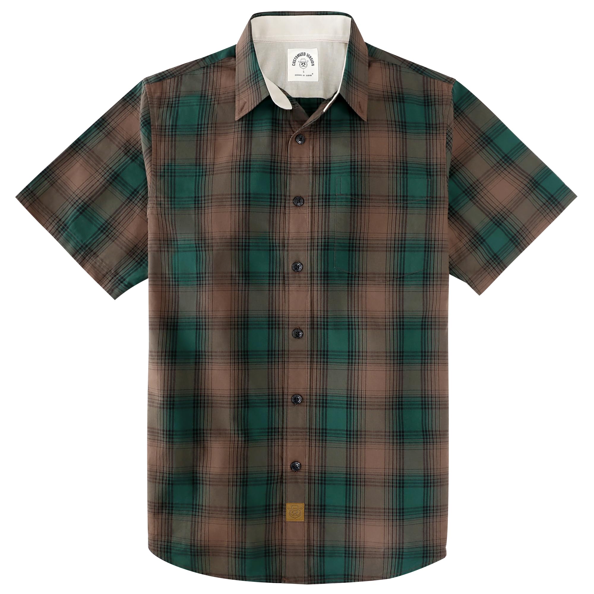 Dubinik® Mens Short Sleeve Button Down Shirts 100% Cotton Plaid Men's Casual Button-Down Shirts with Pocket