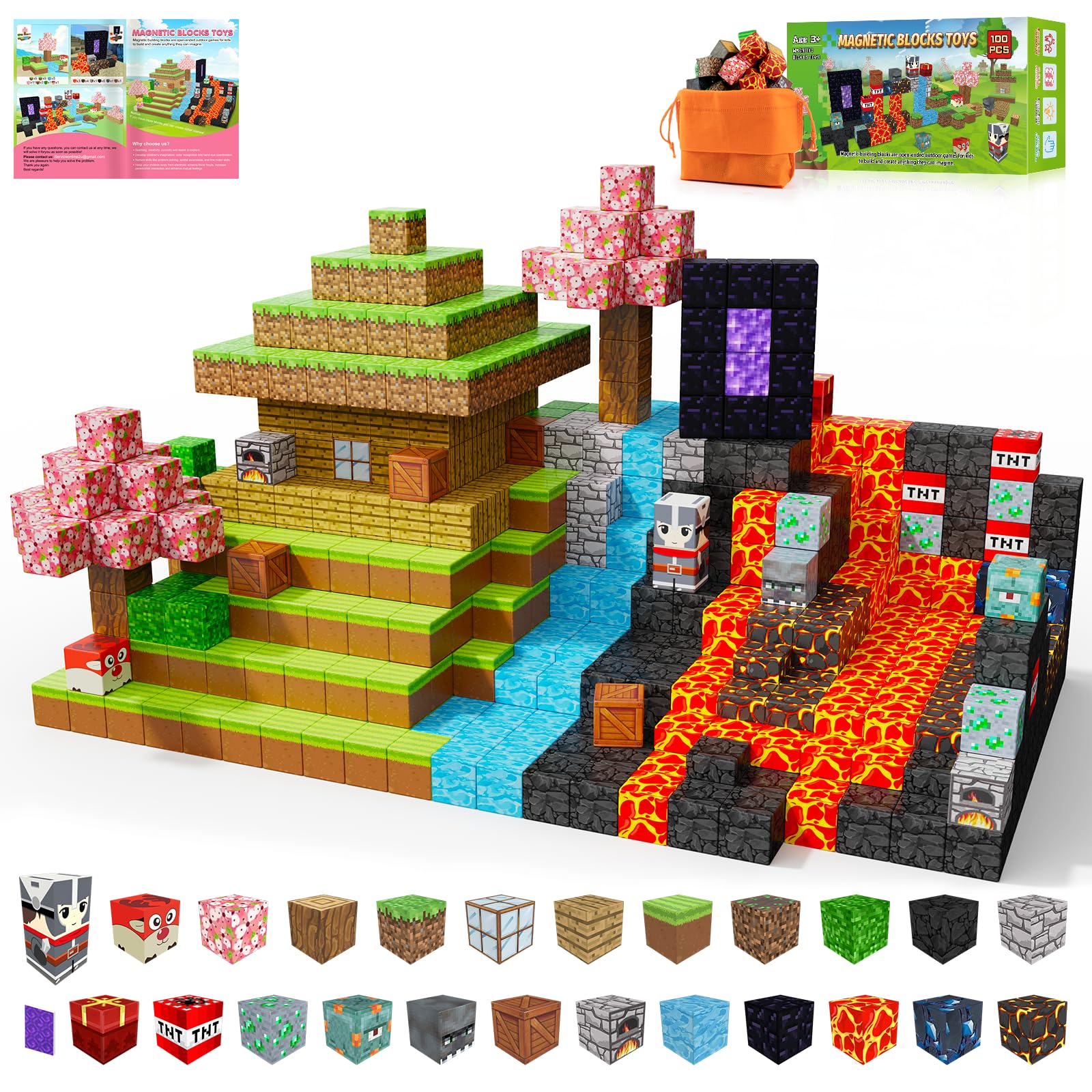 OLIA DESIGN Magnetic Blocks, 100PCS Build Magnet Magic Portal Set, Build with Cubes Tiles, STEM Building Game Sensory Surprise for Toddlers Kids 3+ Year Old