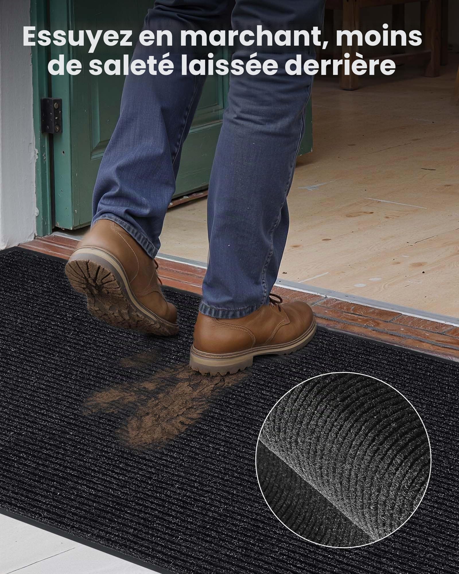 VEVOR Tapis d'Entrée, 244 x 122 cm, Paillasson Extérieur Intérieur Élégant Rayé, avec Envers Antidérapant PVC, Résistant Lavable, Attrape Poussière, Tapis de Porte pour Couloir, Balcon, Garage, Gris