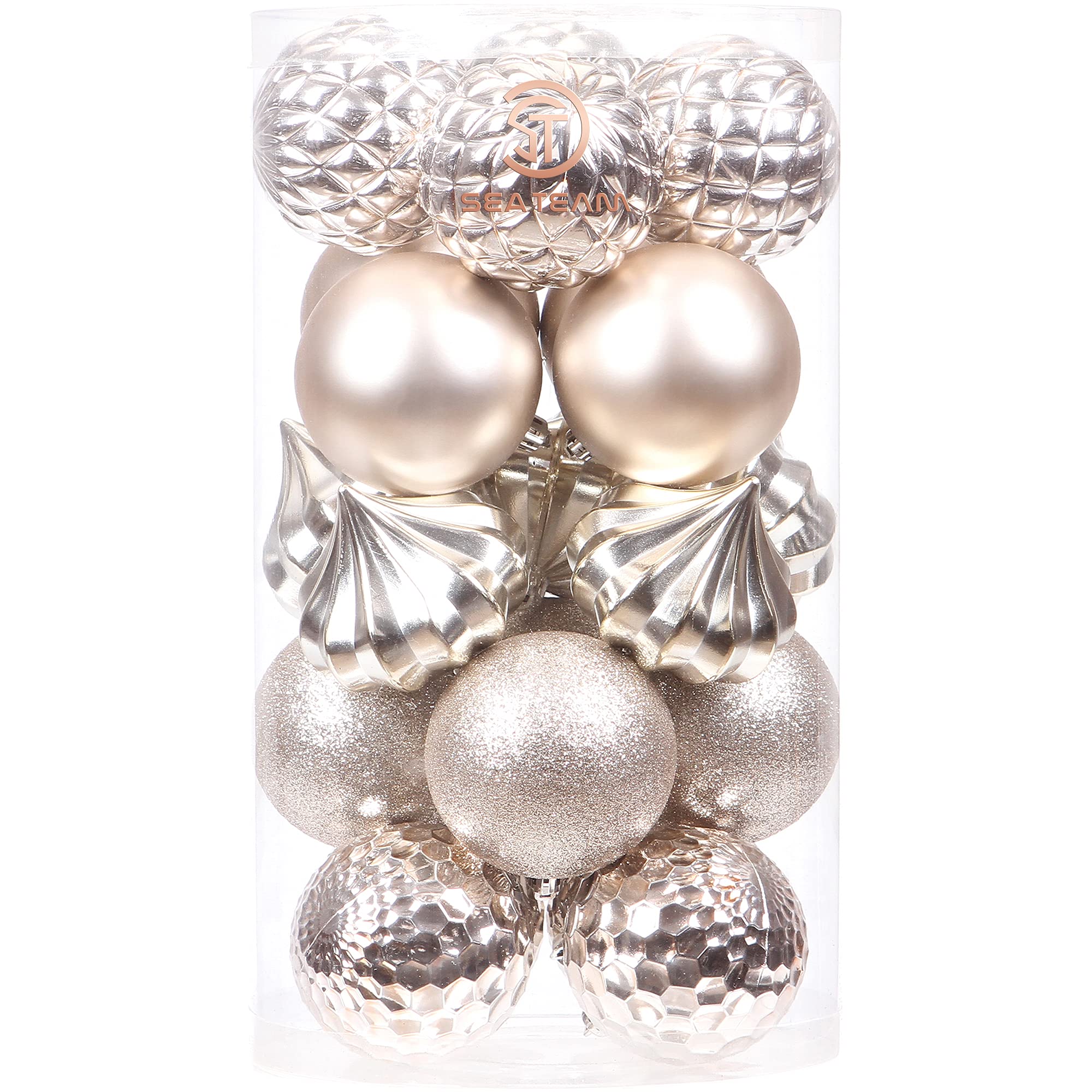 Sea Team 21-Pack Christmas Ball Ornaments with Strings, 80mm/3.15-Inch Large Size Baubles, Shatterproof Plastic Christmas Bulbs, Hanging Decorations for Xmas Tree, Holiday, Wedding, Party, Champagne — image 1