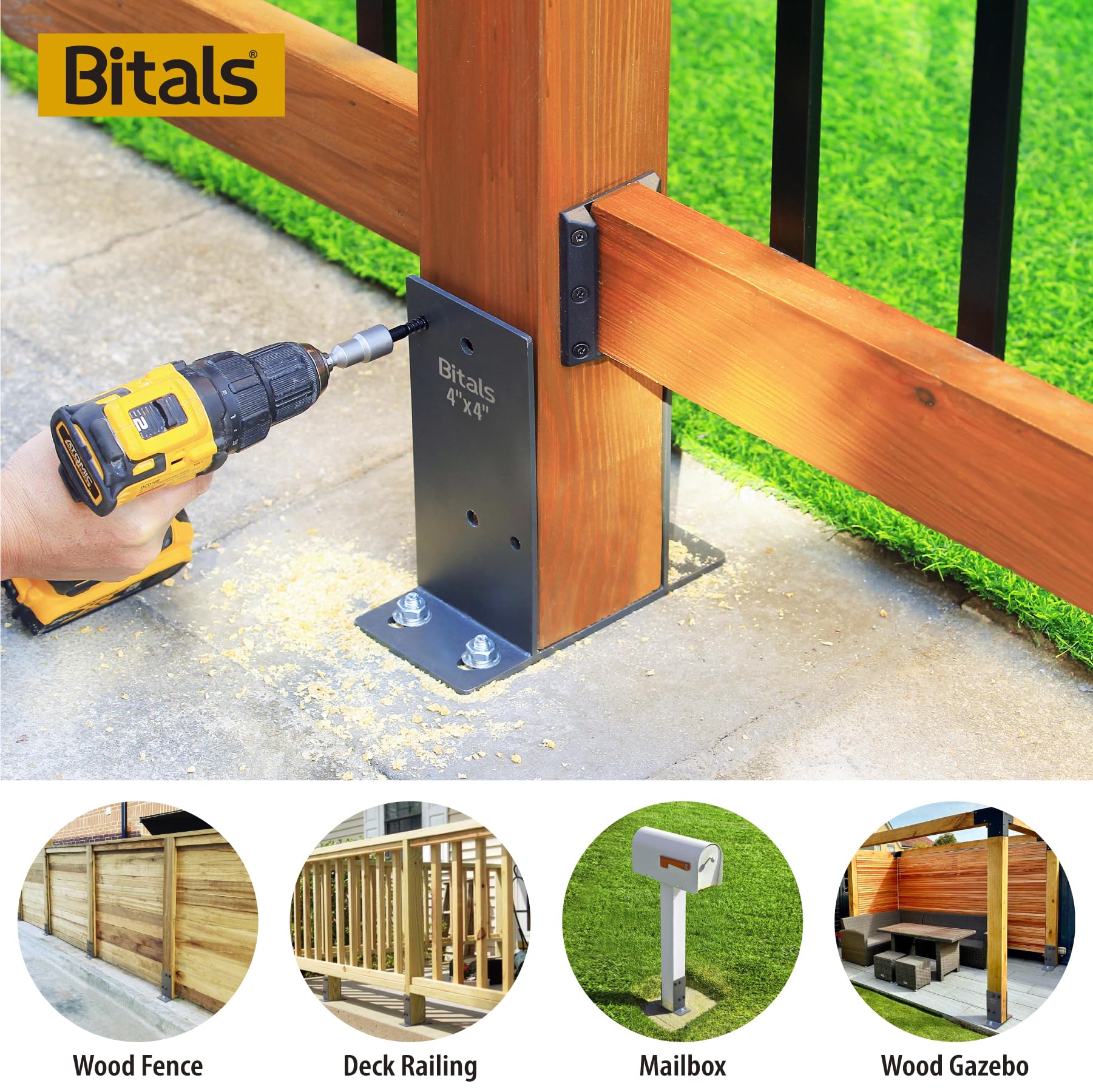 Steel Post Support 6-Pack Adjustable Pergola Post Bases For 4x4 & 4x6 ...