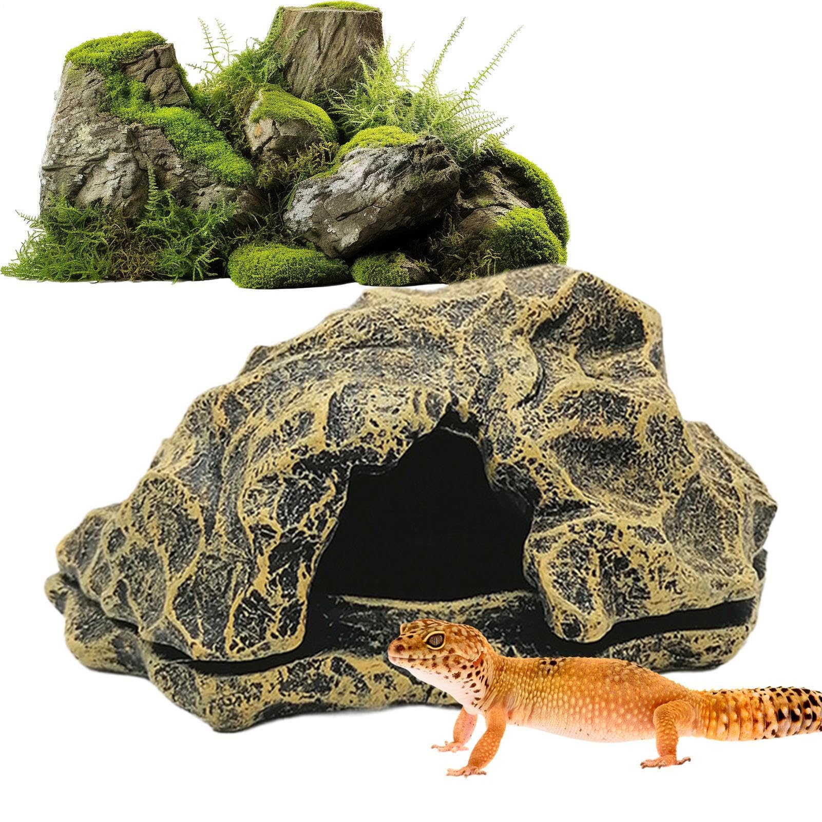 Caverne pour Reptiles Maison de Tortue en Roche Simulation pour Lézards Décor Aquarium Accessoires