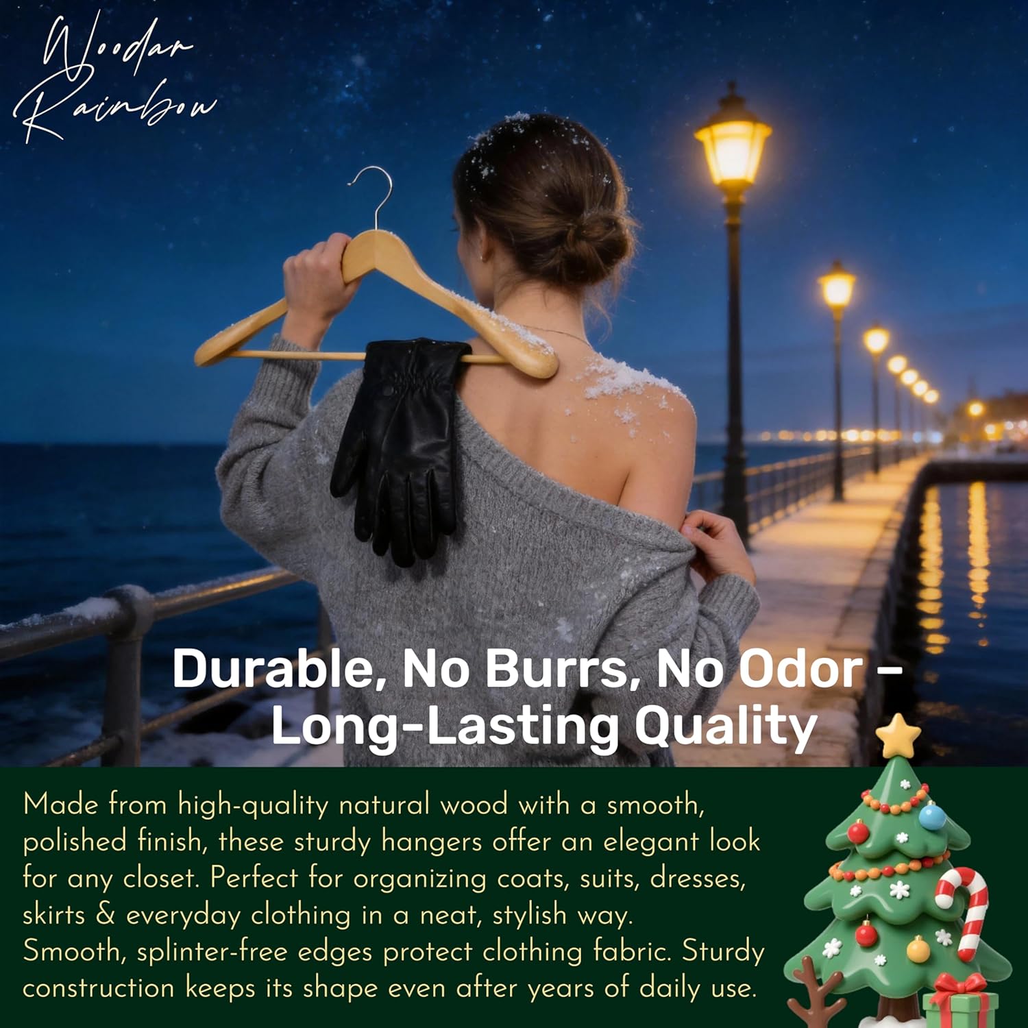 Luxury Wide Shoulder Wooden Suit Hangers with Pants Bar, Classic Solid Wood Jacket Clothes Hangers Smooth Finish for Sweater Dress Pants Sport Coats (Natural, 6 Pack)