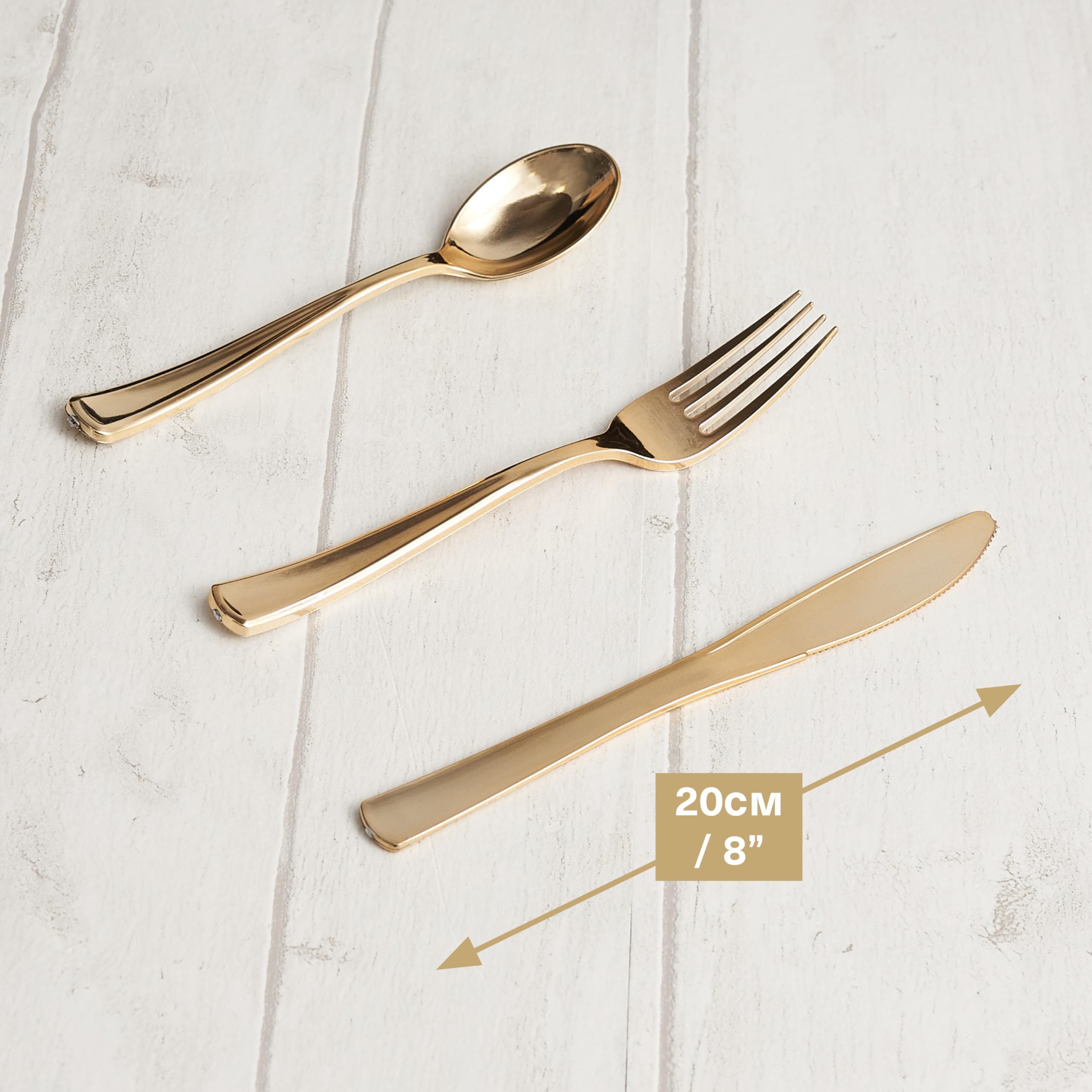 MATANA 720 Elegantes Wiederverwendbares Goldenes Besteck Set – 240 Messer, 240 Gabeln, 240 Löffel – Mehrweg & Stabiles Besteck für Hochzeiten, Geburtstage, Partys & Veranstaltungen