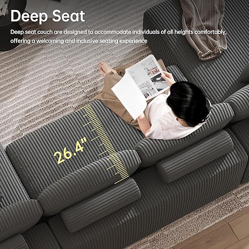 Miniatura 7 de DURASPACE Sofá modular en forma de U de 126.2 pulgadas, sofá modular convertible de 4 plazas sin hueso para sala de estar (gris)