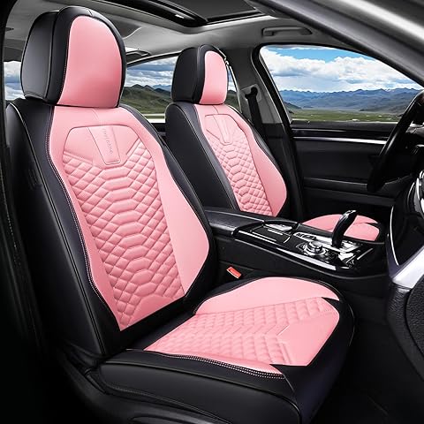 Coverado Car Seat Covers, Front Seat Cover, Waterproof Nappa Leather Seat Covers for Cars, 2 Pack Car Seat Protectors, Car Seat Cushion, Automotive Seat Covers Universal Fit for Most Cars (Black&Pink)