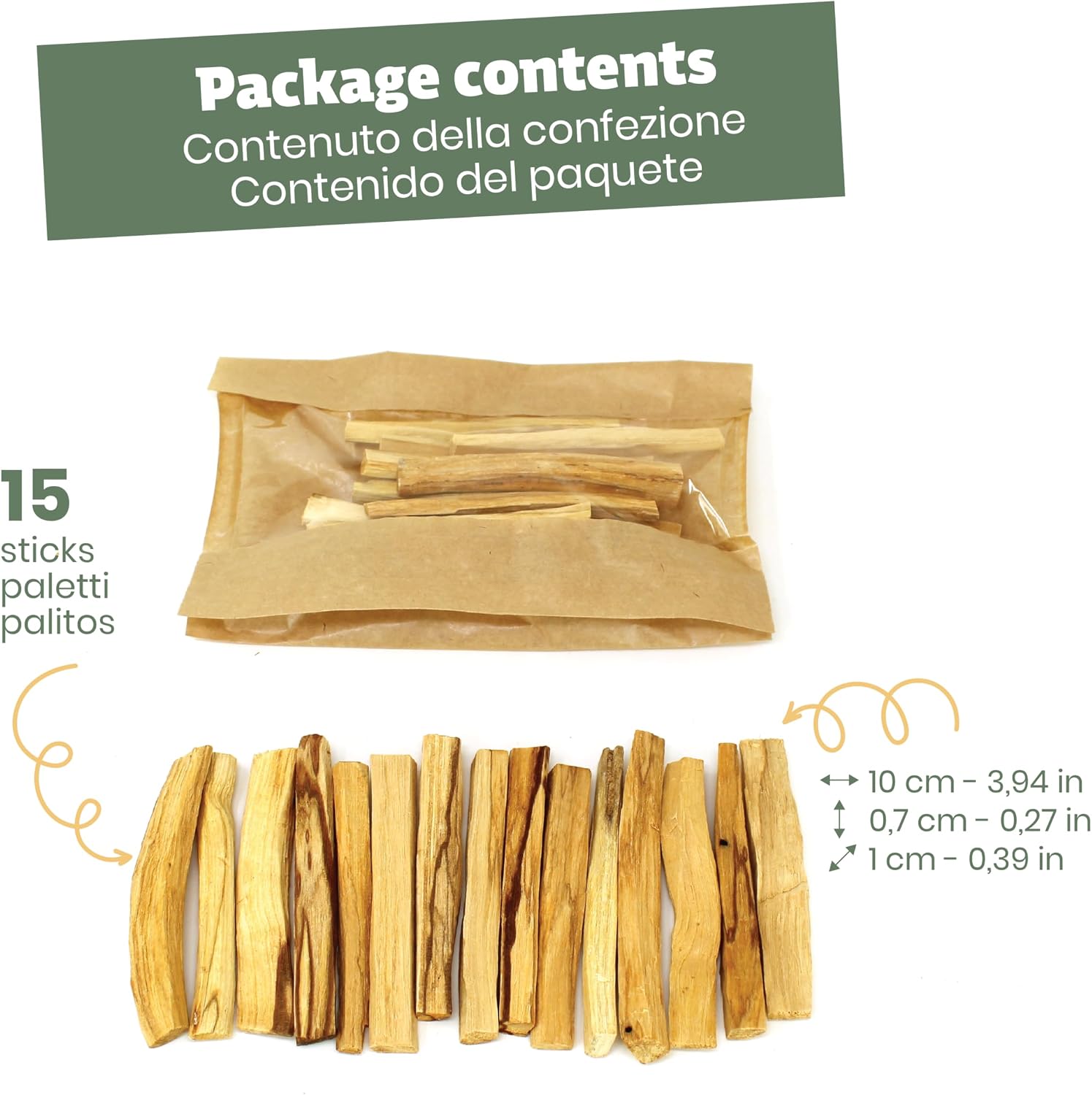 NIRDOSH PALITO - Palo Santo Sticks 100% Natural Wood from Ecuador – 15 Sticks (1.62 oz) – Yoga and Meditation - Bursera Graveolens