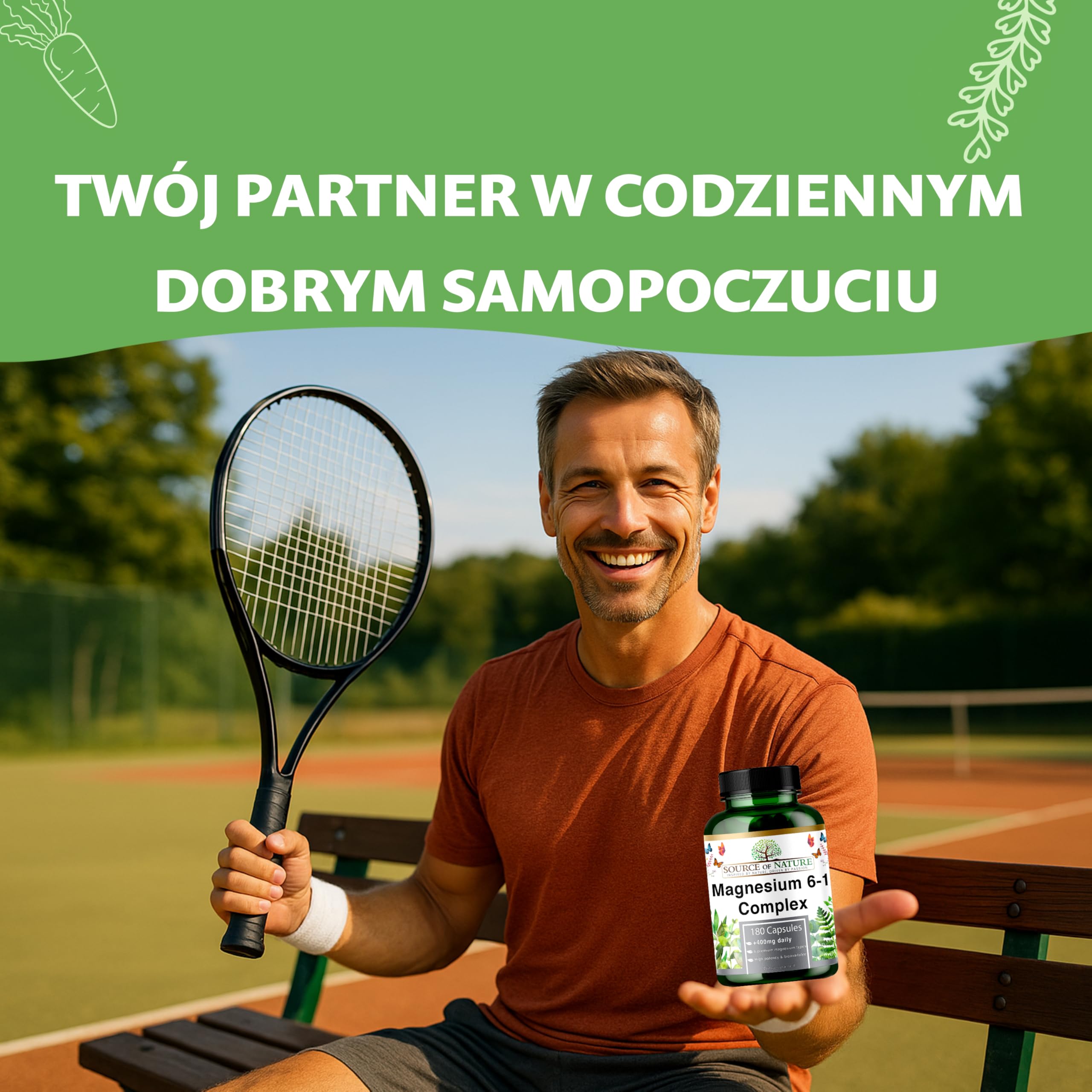 Magnez Kompleks 6-1 1500 mg Dziennie | 400 mg Magnezu Elementarnego | Tlenek, Bisglicynian, Jabłczan, Taurynian, Cytrynian & Asparaginian | 180 Kapsułek Wegańskich | Wysoka Dawka & Biodostępność