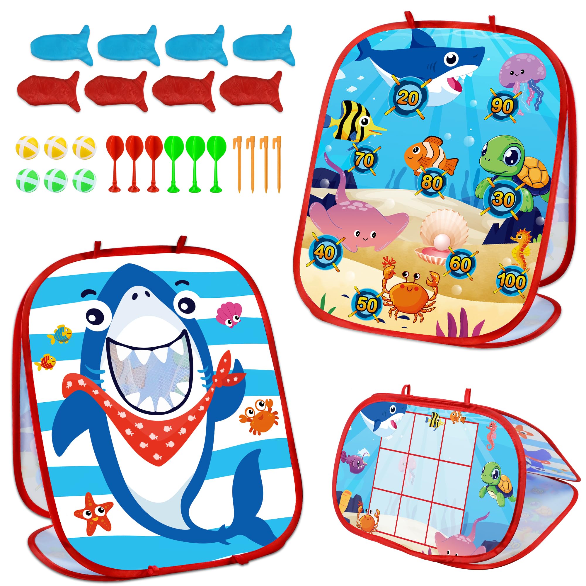 Bean Bag Toss Outdoor Outside Games Toys for Kids Ages 4 8 Under The Sea Summer Kids Outdoor Games Shark Toys Dart Game for Toddlers 3-5 Beach Ocean Themed Party Gifts for Boys Girls Family Yard Game