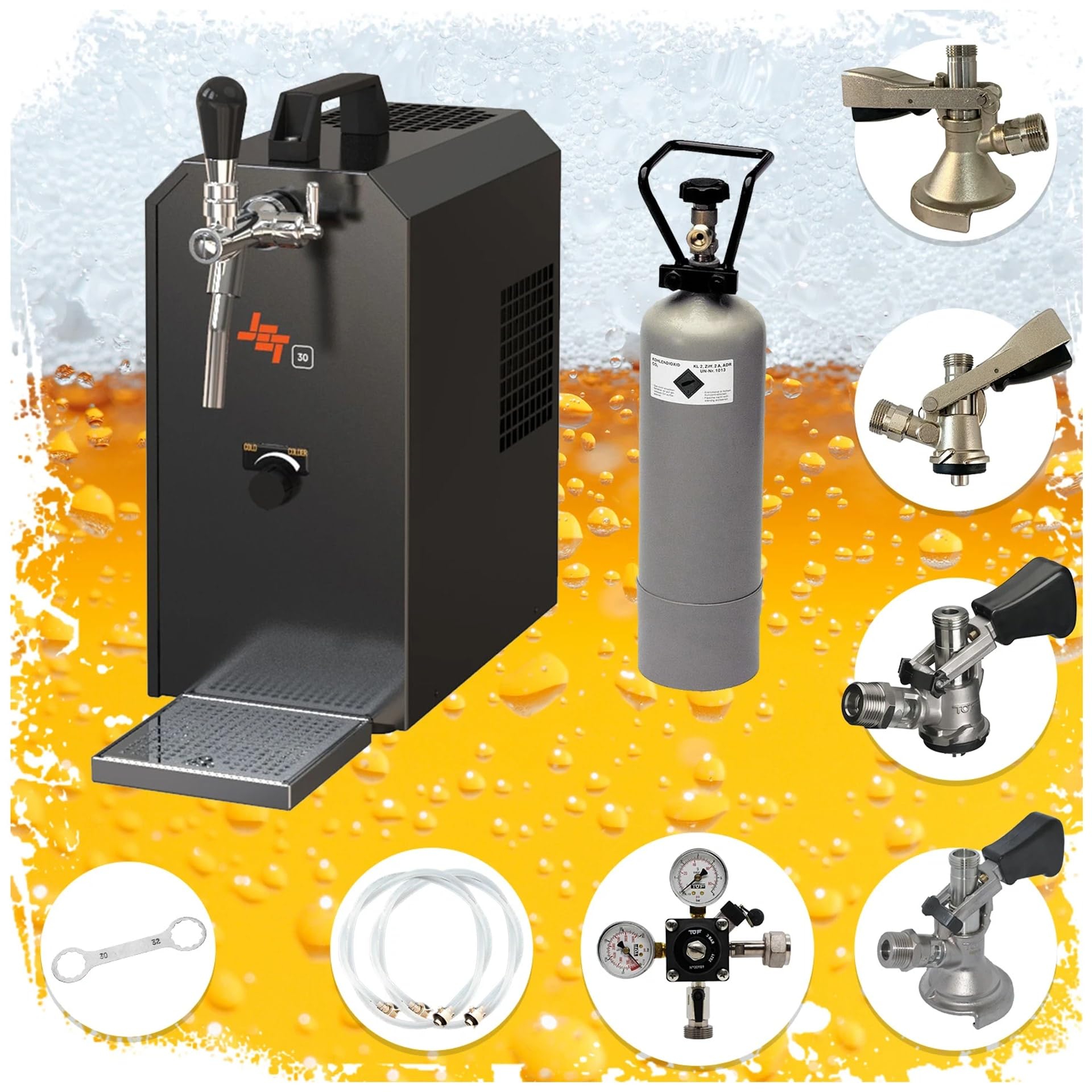 ich-zapfe Set completo – Impianto di spillo, impianto di spillatura per birra Jet 30, refrigeratore a 1 condotto, fino a 35 litri/h, testa di spillo: piatta