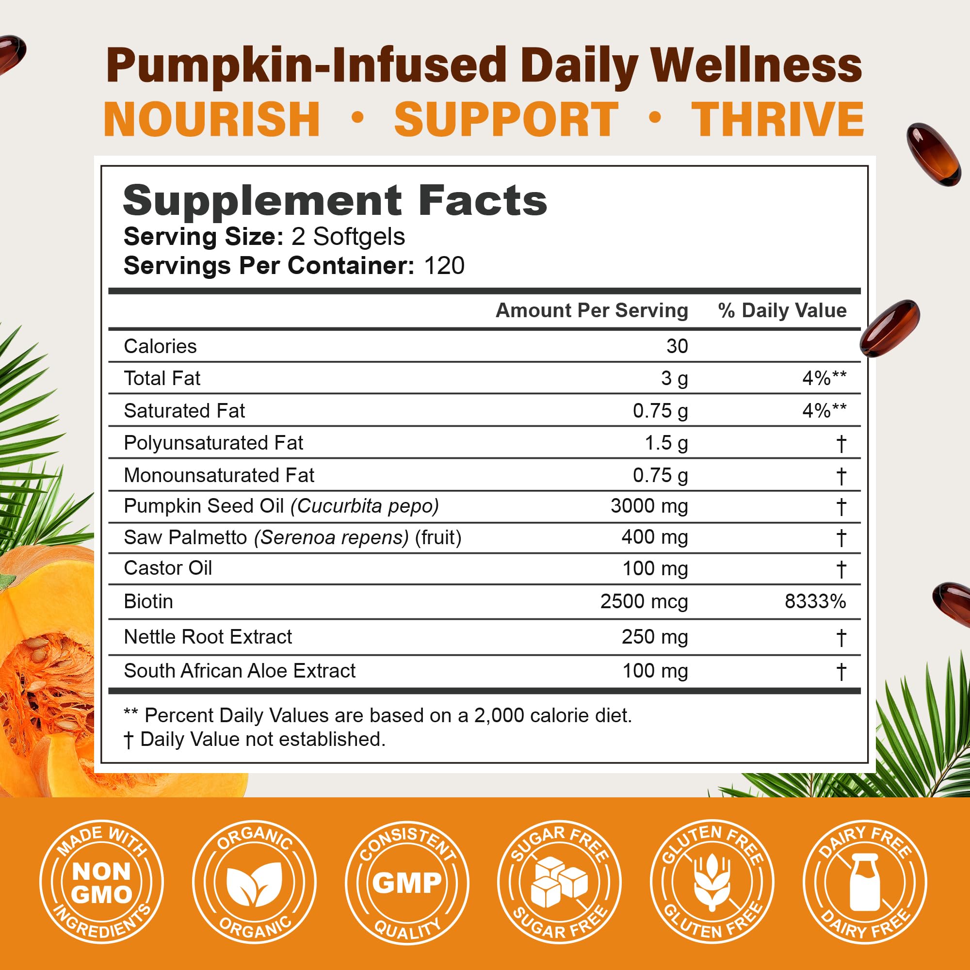 Pumpkin Seed Oil with Saw Palmetto & Biotin for Hair Growth, 240 Softgels — Amazon image 7