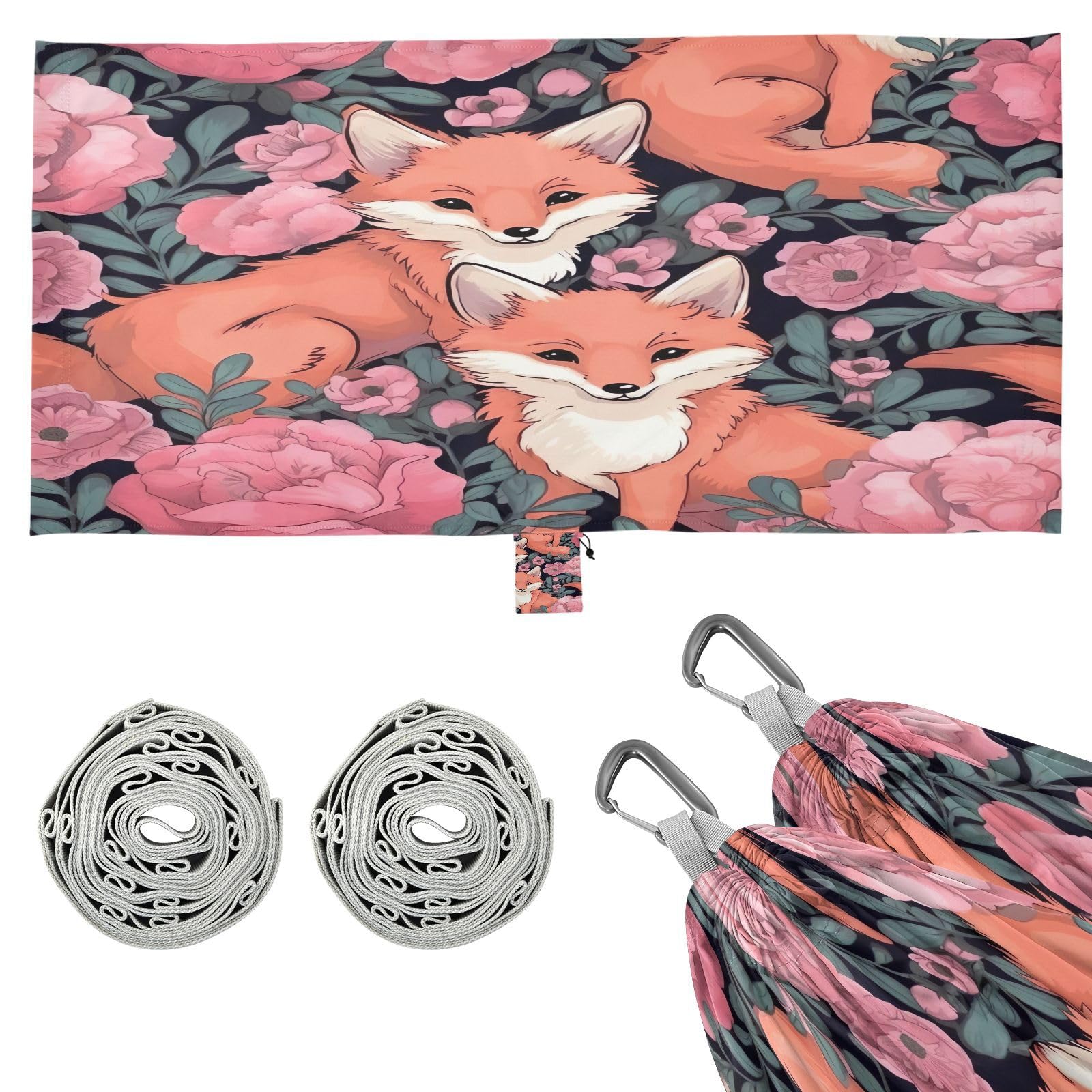 ATTX Cute Foxes Camping Hammock - Lightweight & Portable Hammocks, Heavy Duty 330lbs Capacity for Indoor, Hiking, Backpacking, Travel, Backyard, Beach#285