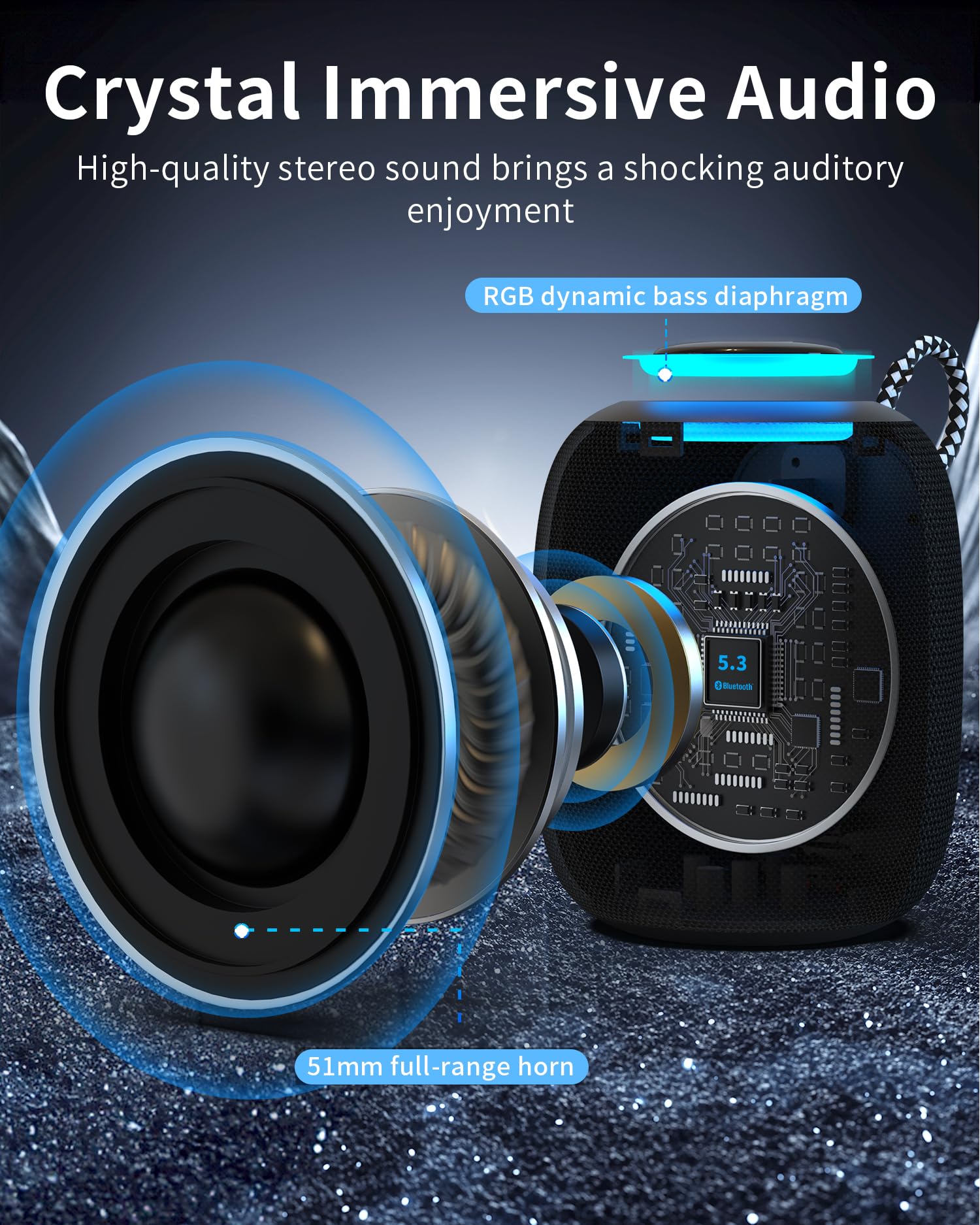 Oraolo Bluetooth Speaker, IPX7 Waterproof Portable Bluetooth Speaker with 15W Immersive Audio, 30H Playtime, LED Light, Bluetooth 5.3, Support TWS, Wireless Speakers for Outdoor Camping Home