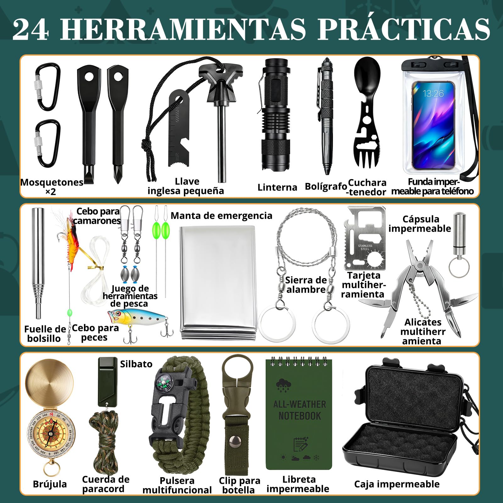 BuzzoXerex Calendario de Adviento 2025 Hombre, 24 PCS Kit de Supervivencia para Camping
