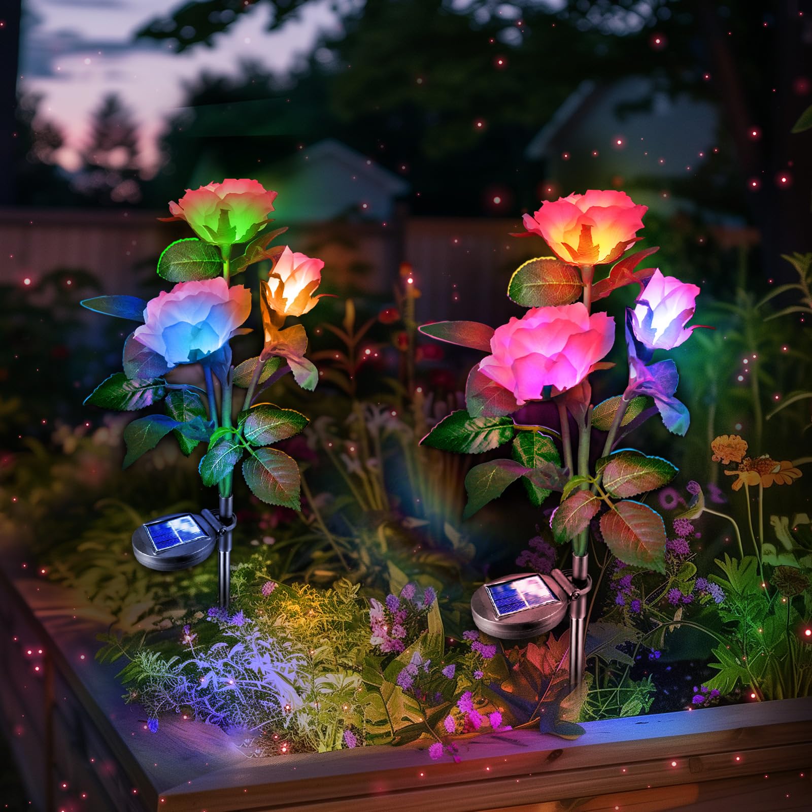 2 Luci Solari A Forma Di Rosa RGB - 10 LED, IP65, Cambio Colore Automatico Per Esterni - Foto 9