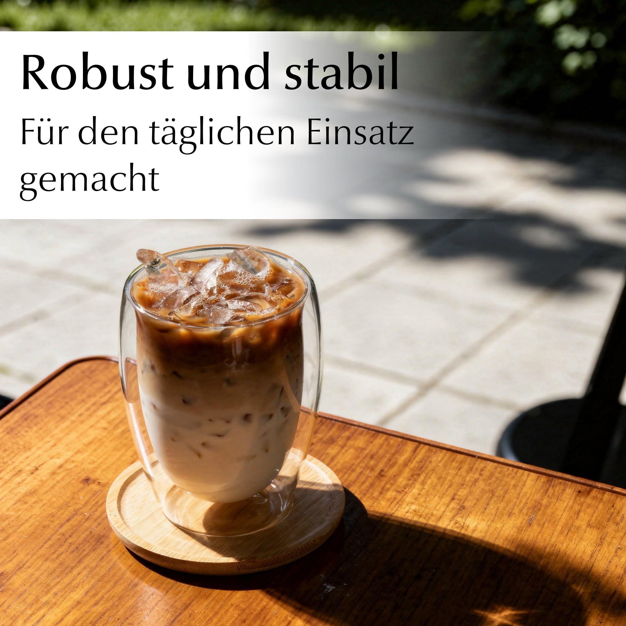 MIAMIO - Latte Macchiato Tassen/Doppelwandige Gläser Set 6er (350 ml) | Kaffeetassen ohne Henkel aus Glas, Thermogläser für Latte Macchiato, Tassen Set mit Untersetzern - spülmaschinenfest