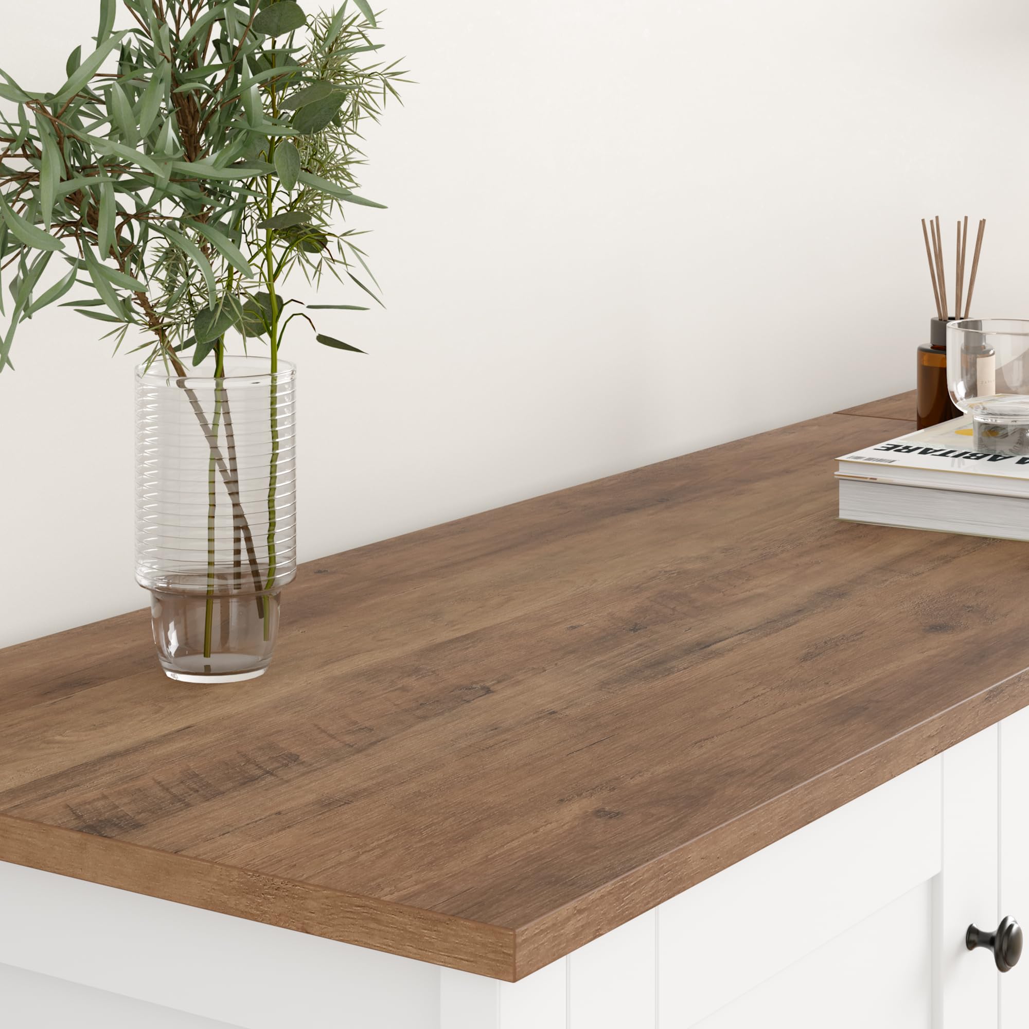 HOCSOK Credenza Cucina con 5 Cassetti e 1 Porta, Mobile Ingresso in Legno | Ripiano Regolabile, Madia Soggiorno Moderna con Piano, 108 x 82,5 x 39 cm, per Soggiorno, Cucina e Ingresso, Bianco e Marrone
