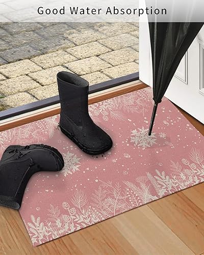 Miniatura 4 de IndoorOutdoor Door Mat Welcome Mats - Non-Slip Rubber Entryway Mats for Home High Traffic Area - Christmas Snowflake Plant Texture Pink, 18x30 Inch
