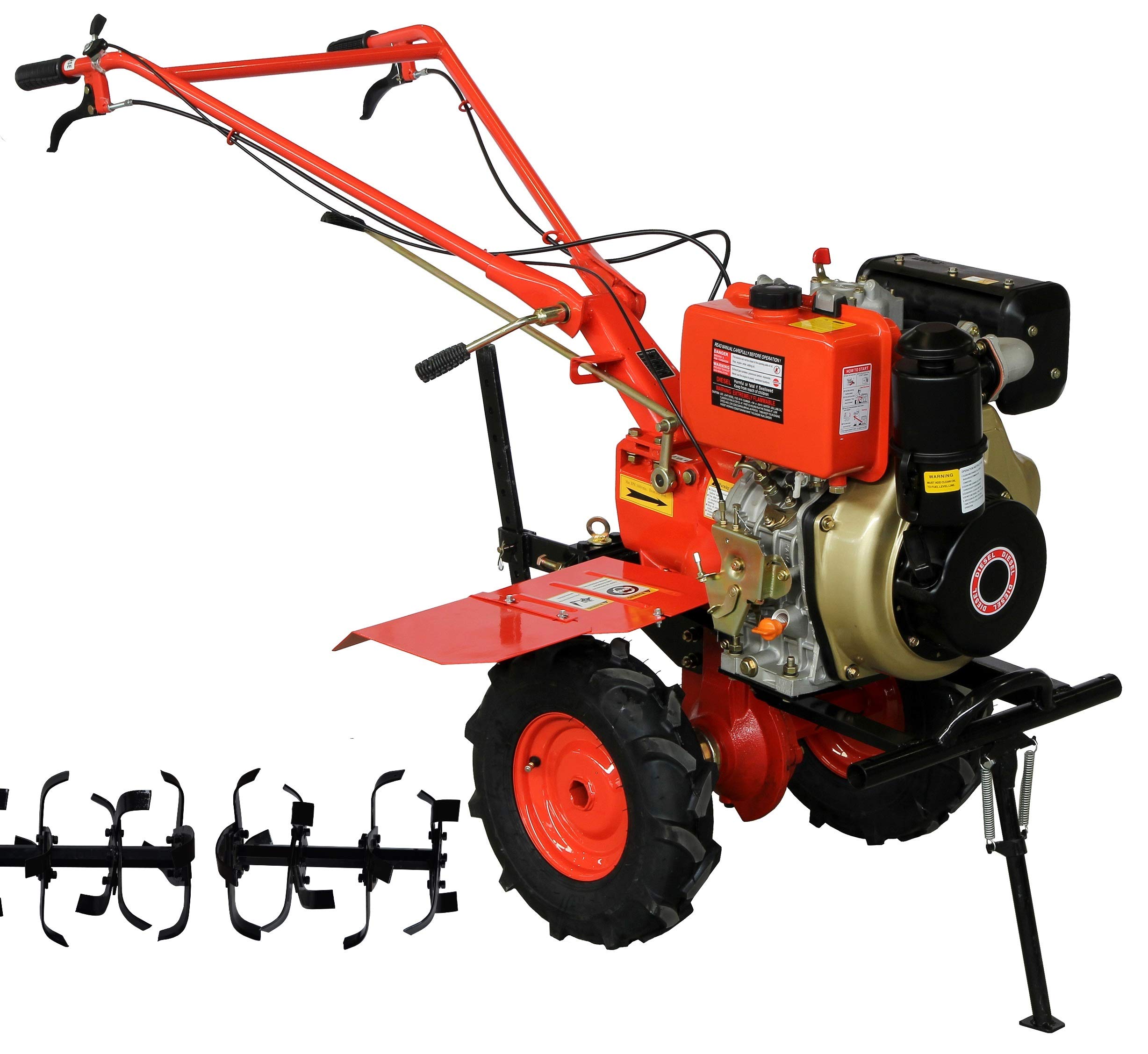 Image of Hand power tiller with a variety of attachments
