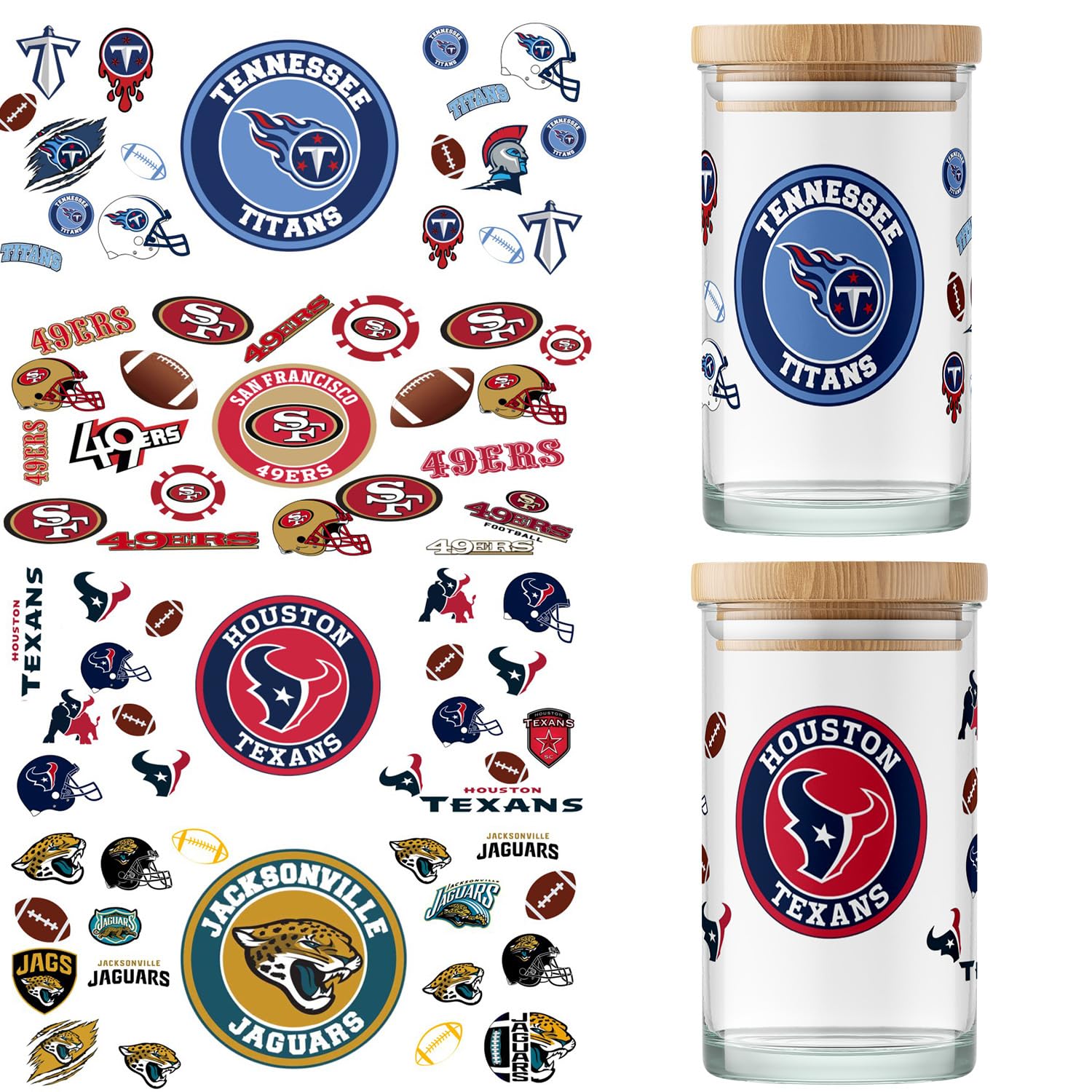 UV DTF Cup Wraps USA Football Team Cups Wraps Decals Waterproof Rub on Transfers Stickers Vinyl for Glass Cups Fridge Wall Furniture Car DIY Craft 4