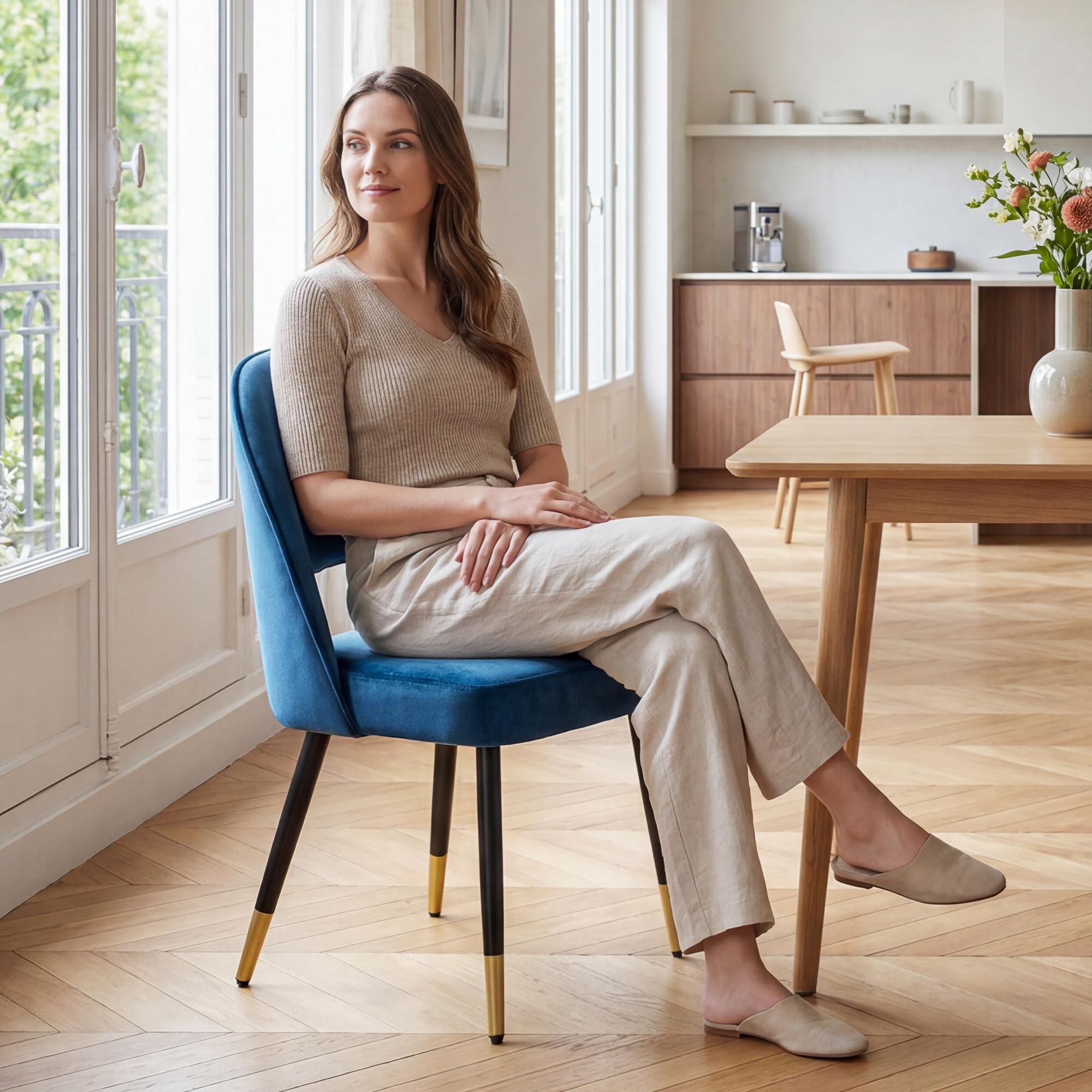 Ya-Home Set di 2 Sedie da Pranzo in Velluto con Gambe in Metallo, Blu | Sedia da pranzo moderna con gambe in metallo, sedia da cucina con cuscino imbottito e schienale design