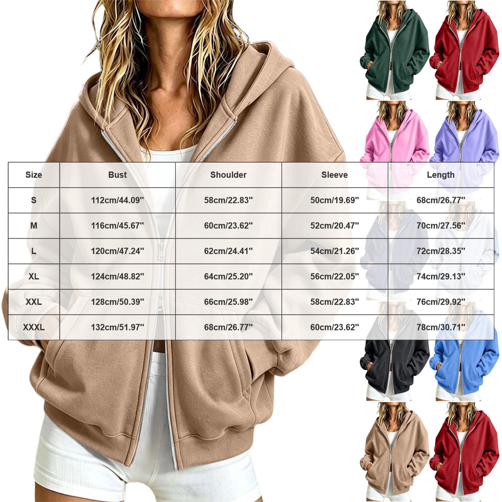 Felpa con Cappuccio Unisex a Maniche Lunghe, vestibilità Ampia, con Cerniera, Ideale per Autunno e Inverno, Casual, Sportiva, Tasche e Doppia Cerniera. Felpa Zip Donna