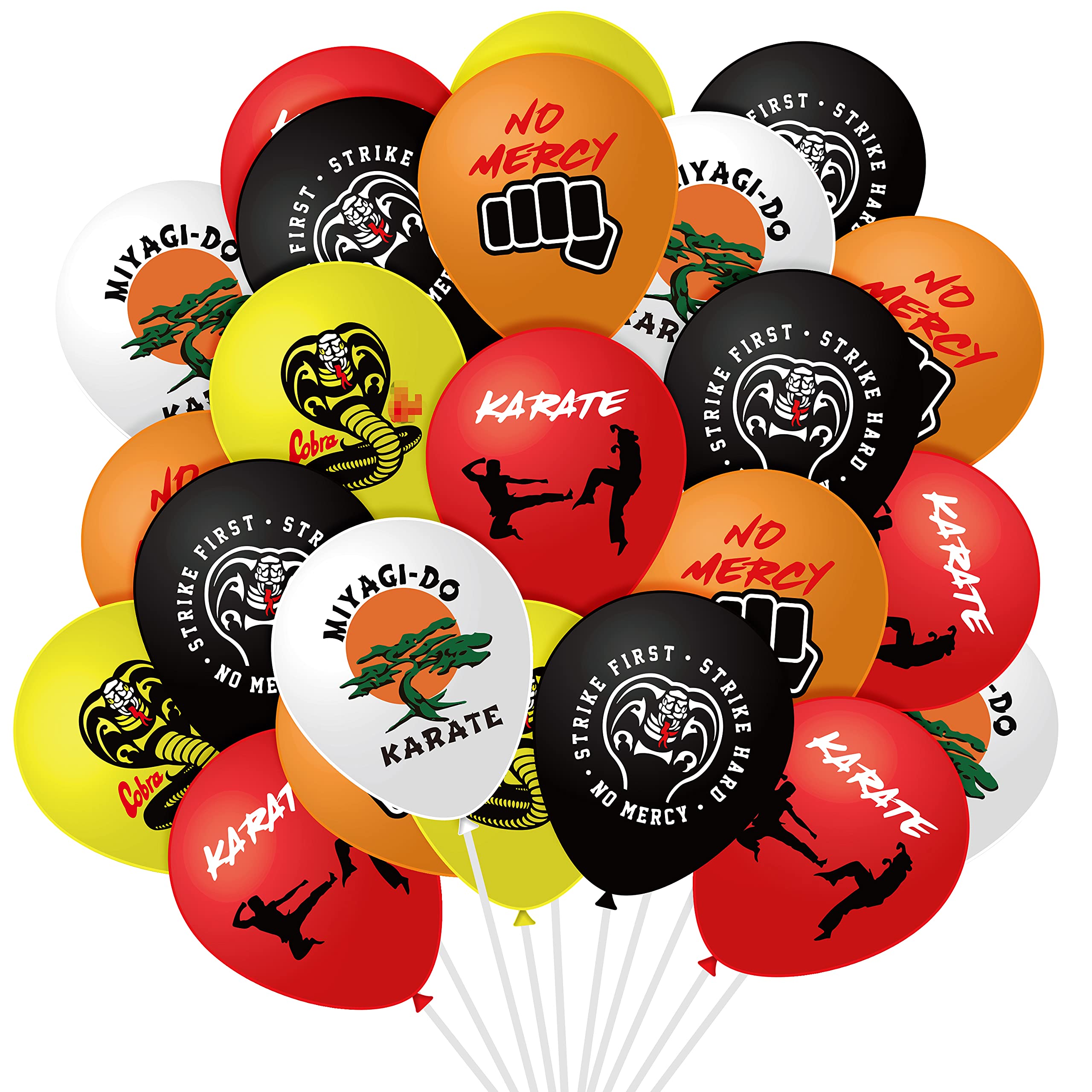 Fiupan 50Pcs Cobra Kai Party Balloons Strike First Strike Hard No Mercy