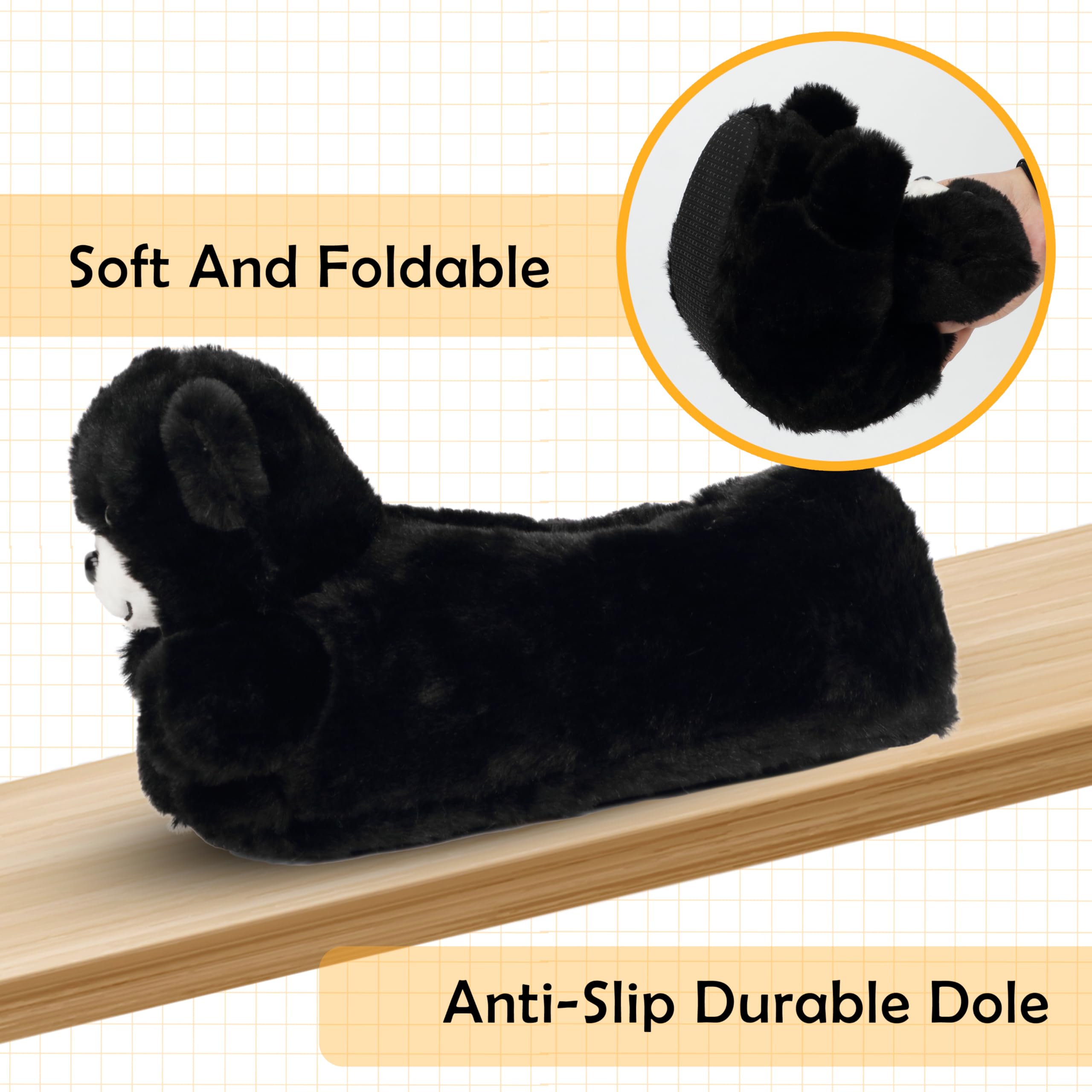 Cute Women Penguin Animal Slippers Fluffy Warm Plush House Shoes Novelty Soft Slippers Cartoon Gifts for Birthday Christmas: 5-6 Black Bear