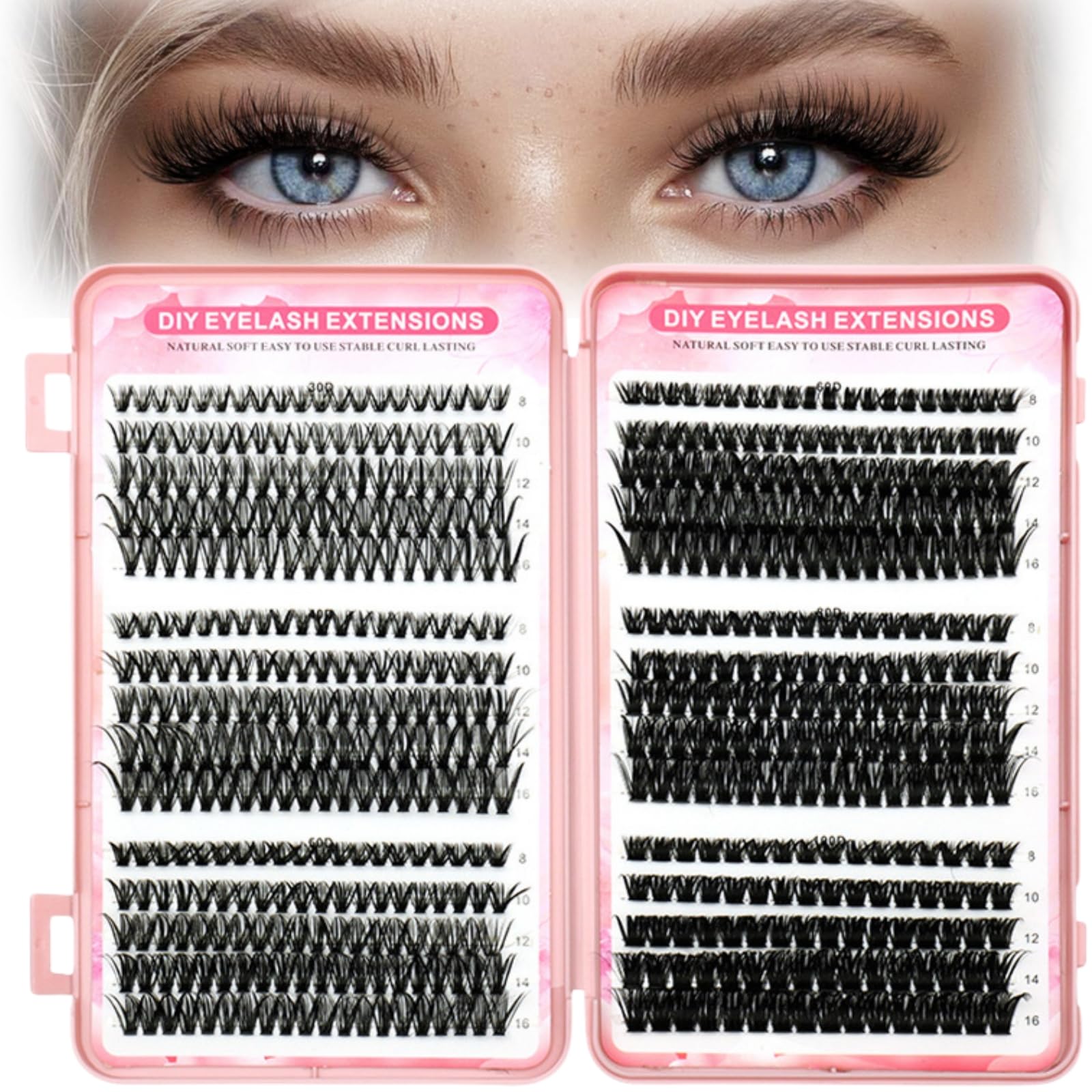 570pcs Cluster Lashes Kit, Individual Eyelashes Kit, D Curl Cluster Lashes 8-16MM Fluffy Volume Fake Eyelashes