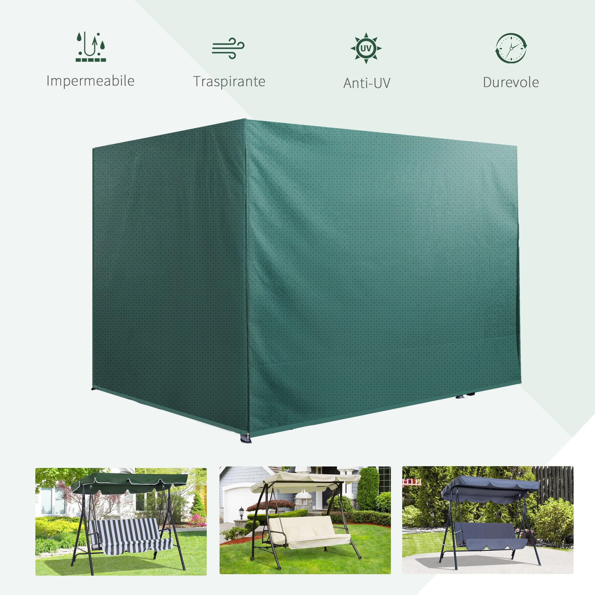 Outsunny Copertura per Dondolo da Giardino Impermeabile Anti UV Anti Muffa con Fissaggio PE 215x155x150cm Verde