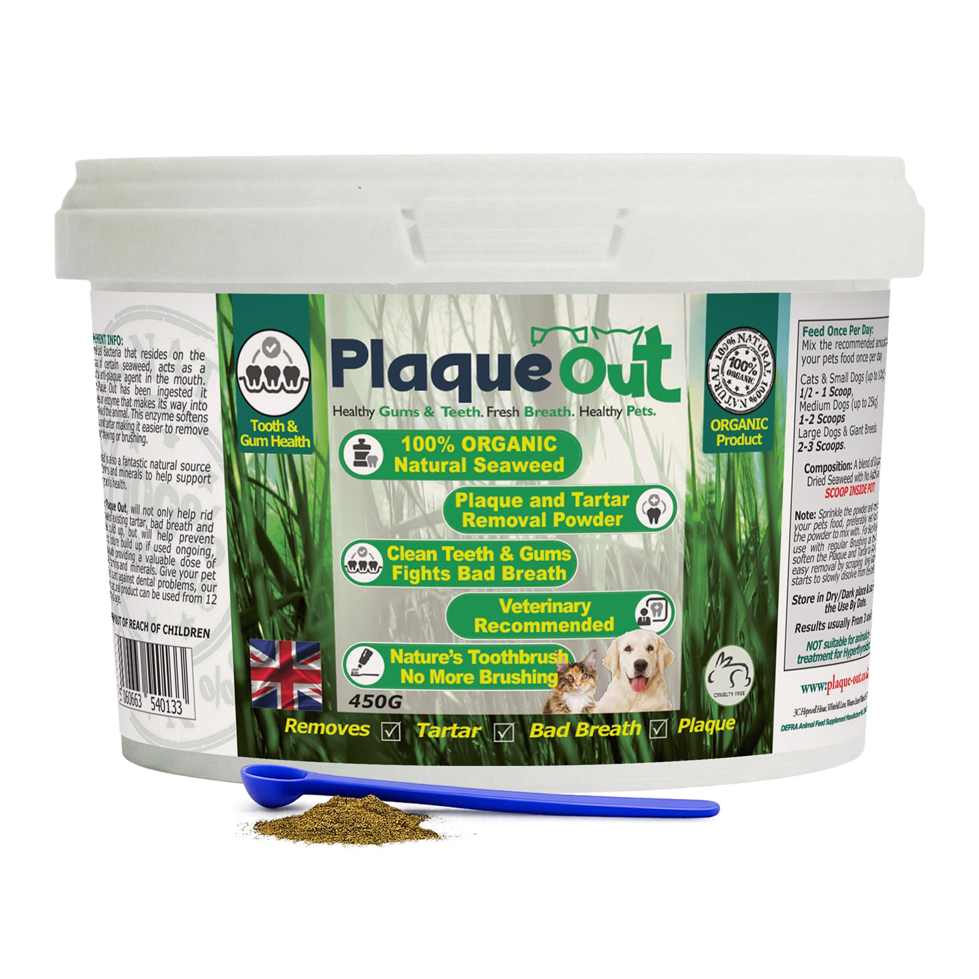 450G Tartar and Plaque Off Remover, Bad Breath Teeth Gum Care for Dogs, Cats 100% Organic