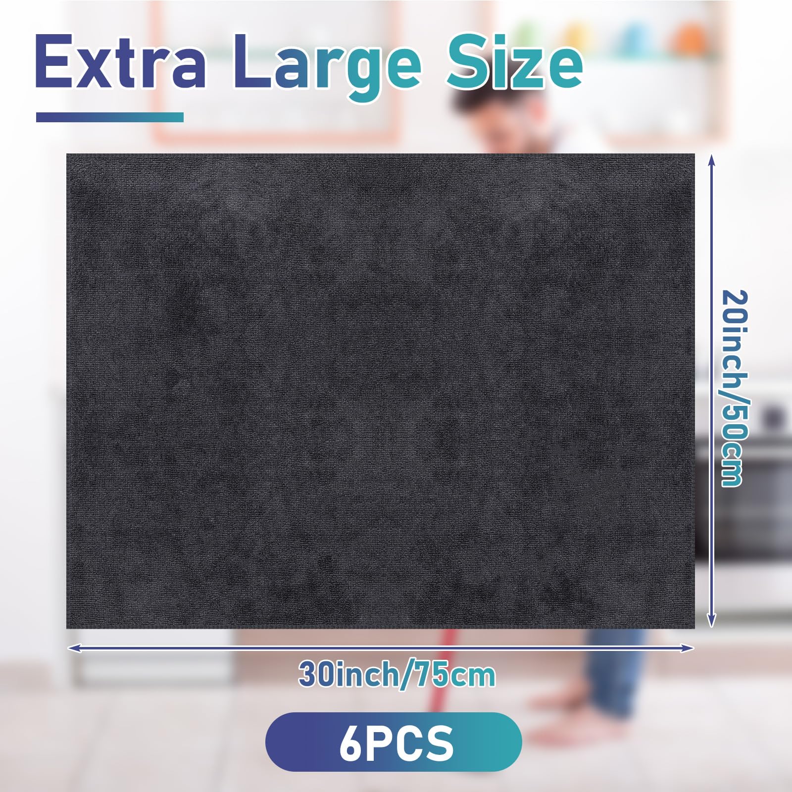 Newwiee 6 paños de limpieza de microfibra extra grandes de 30 x 20 pulgadas, lavables y reutilizables, sin rayas, sin pelusas, para limpiar el hogar, vidrio, oficina, ventana, baños (gris)