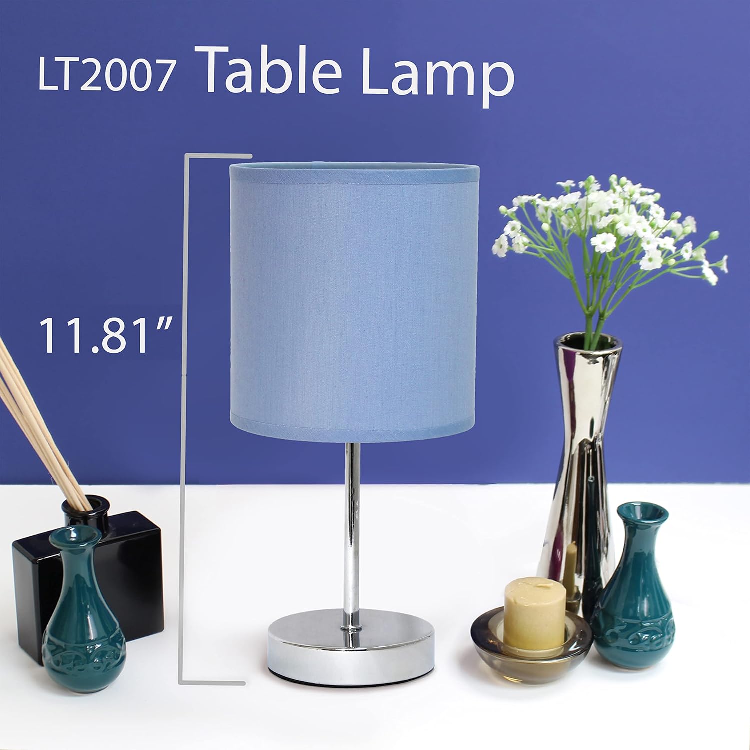 Simple Designs Chrome Mini Basic Table Lamp with Fabric Shade, Purple : Everything Else