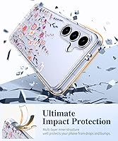 Vista 4 de GVIEWIN Funda protectora para Samsung Galaxy S25, transparente floral, delgada, a prueba de golpes, para mujer, no se pone amarilla, con protector