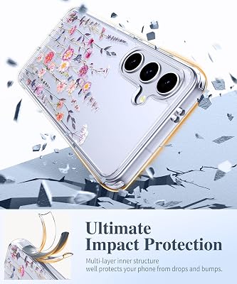 GVIEWIN Compatible with Samsung Galaxy S25 Case, Clear Floral Slim Shockproof Protective Women Phone Case, Non-Yellowing, with Screen Protector & Camera Lens Protector 6.2, Floratopia/Colorful