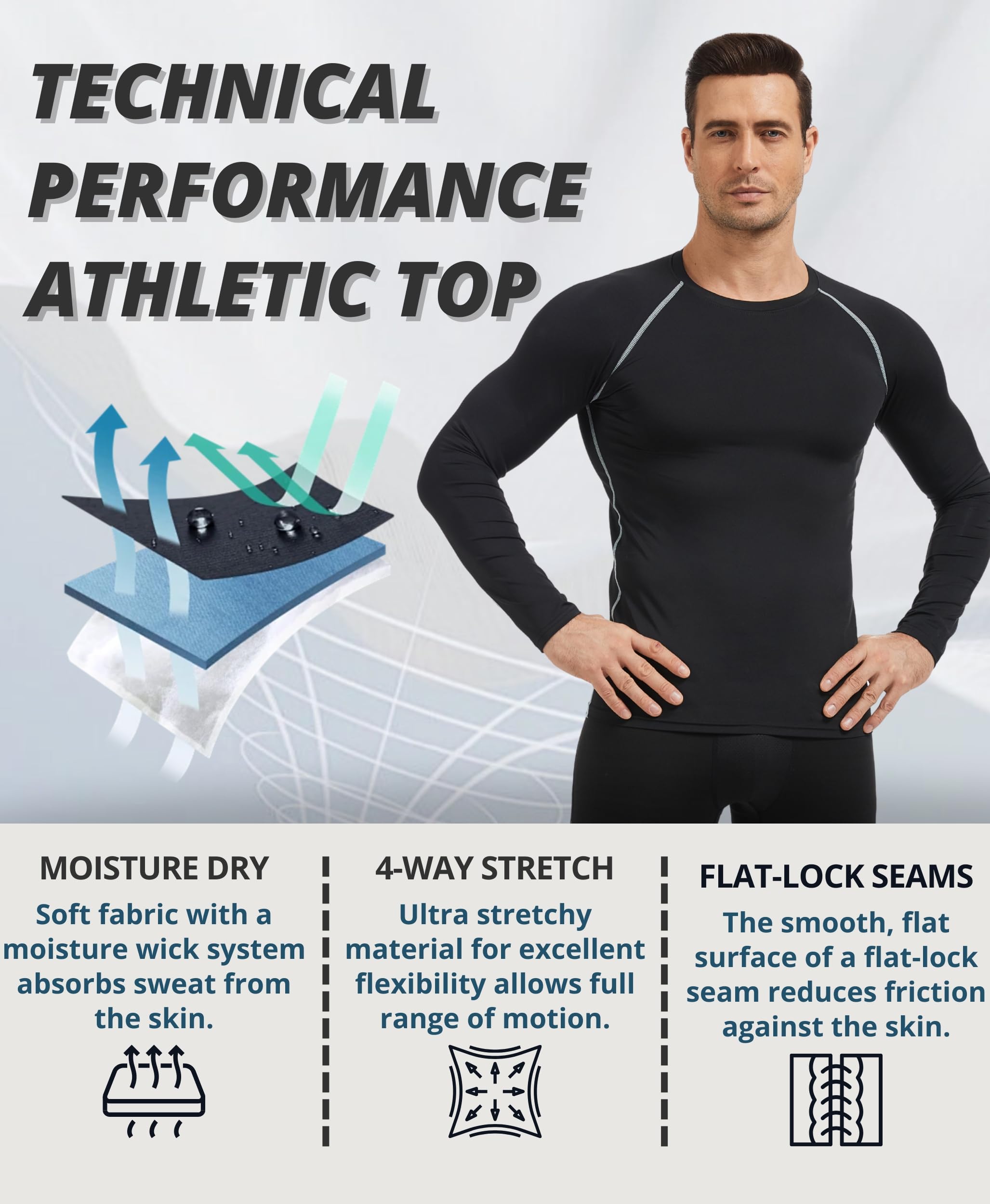 AMZSPORT Kompressionsshirt Herren Langarm Funktionsshirt Laufshirt Schnelltrocknend Sportshirt