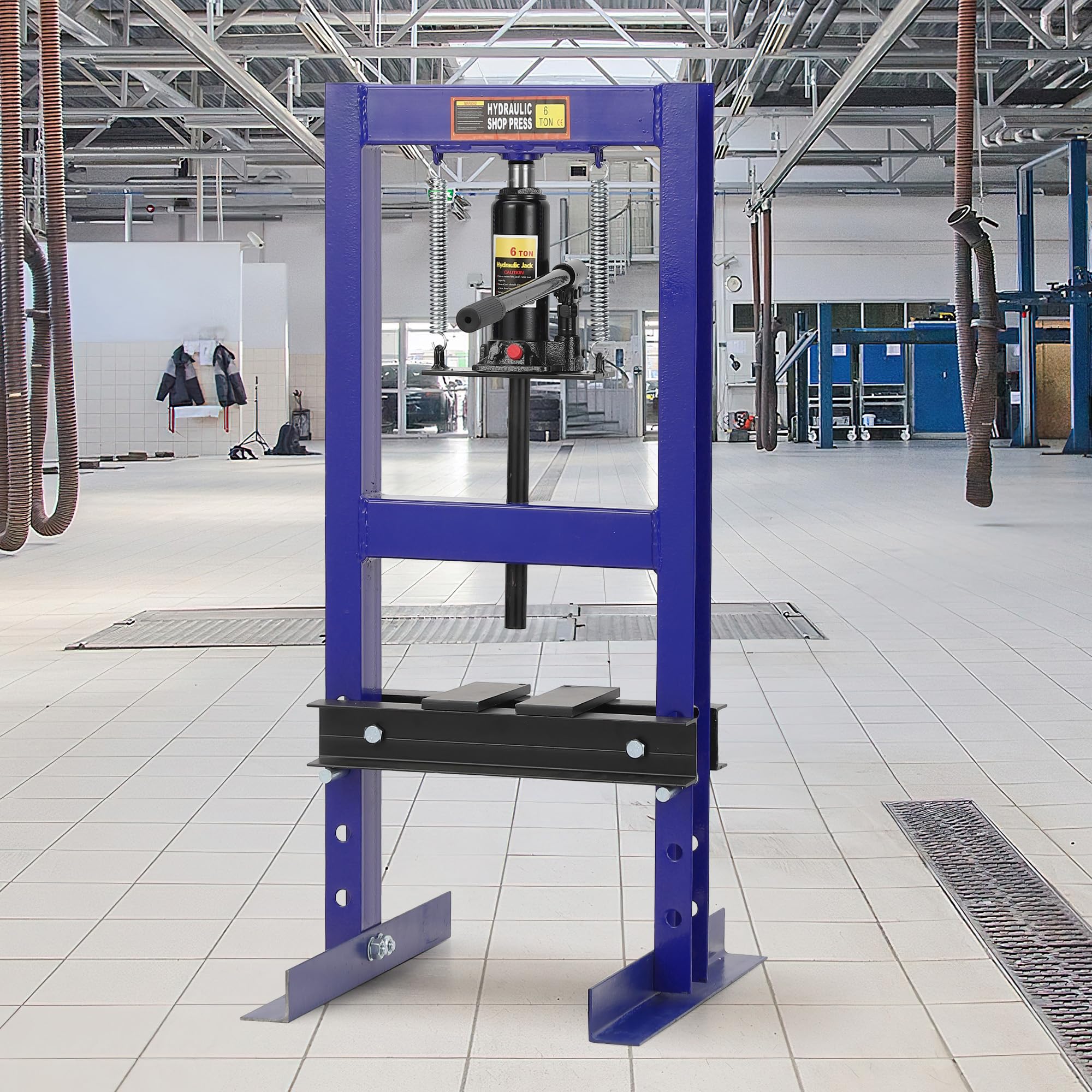 Garvee Presse Hydraulique 6 Tonnes Cadre H Robuste – Table Réglable & 2 Plaquettes – Pour Ébavurage, Redressage Métal & Réparations Auto