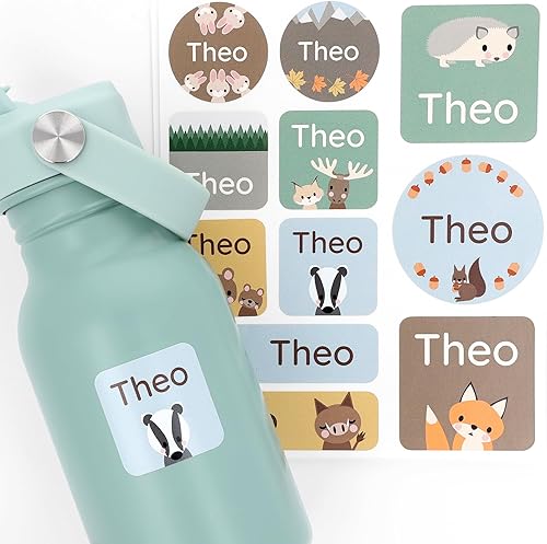 Teddylabels - 33 etiquetas de nombre grandes para niños - Calcomanías para la escuela y el cuarto del bebé - Perfectas para loncheras y botellas de
