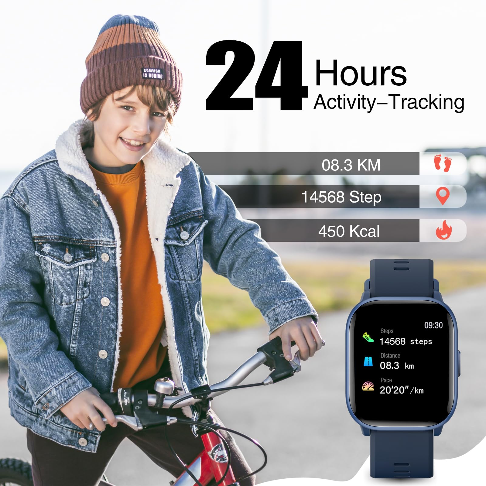 meoonley Reloj Inteligente Niño, 19 Modos Deportivos, Monitor de Frecuencia Cardíaca, Monitor de Sueño, hasta 10 días de Autonomía, IP68 Impermeable, Regalo para niños y niñas de 6 a 15 años