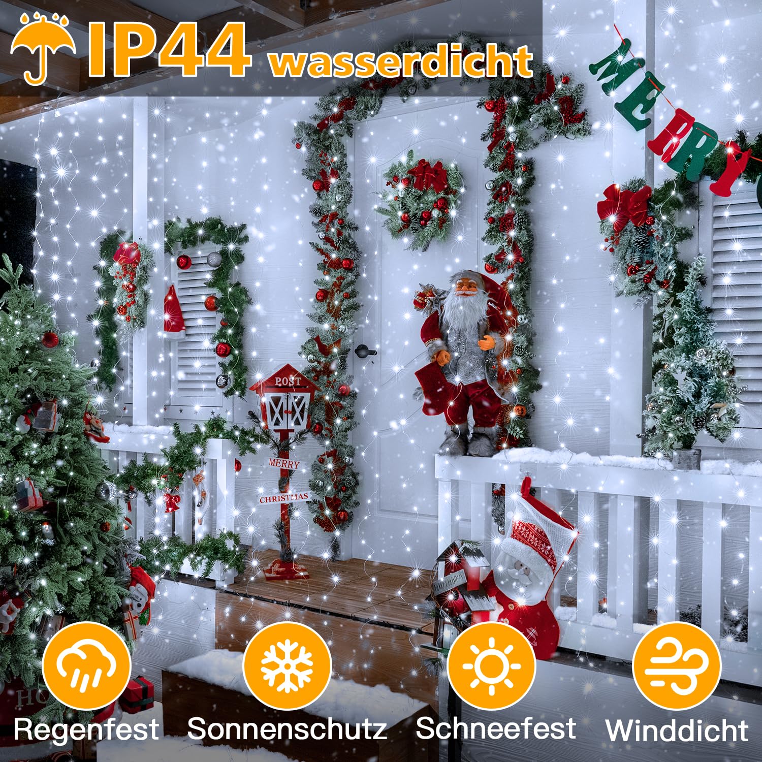 Rideau Lumineux LED 2x2m 200 Lampes - Blanc Chaud, 8 Modes, Télécommande, Minuterie Et Gradation - Guirlande Rideau Pour Noël, Mariage, Chambre, Extérieur Intérieur
