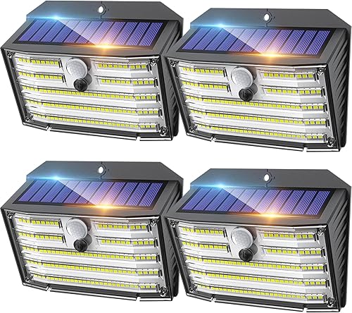 CLAONER Luces solares para exteriores 126 LED, luces inalámbricas con sensor de movimiento, luces de seguridad impermeables IP65, 3 modos, ángulo de