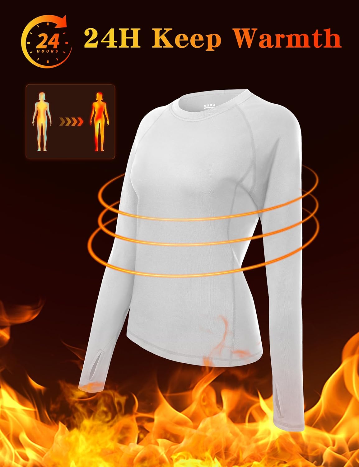 Roadbox Women Thermal Shirts, Warm Long Sleeve Fleece Lined Underwear Tops, Winter Ski Workout Base Layer for Cold Weather - Image 3