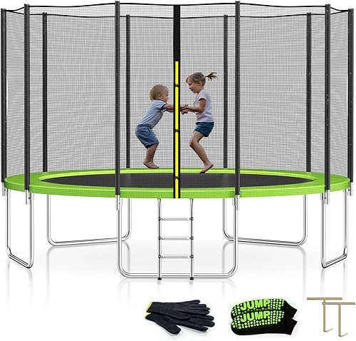 SKOK Trampolín de 8 pies, 10 pies, 12 pies, 14 pies, 15 pies, con red de cierre, trampolines para exteriores de 400 libras para niños con aro de