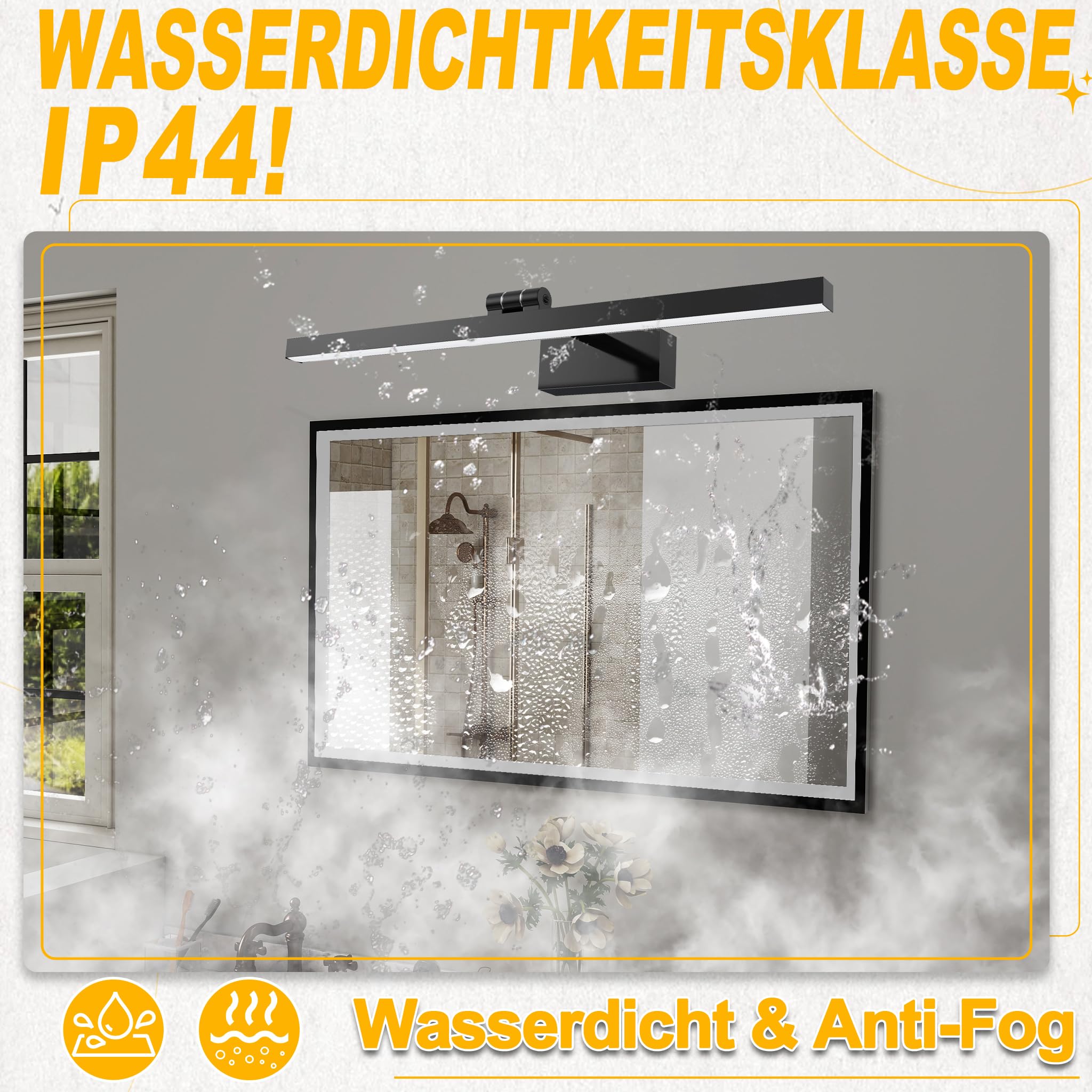 UISEBRT 10W 40cm LED Spiegellampe Badezimmer, Leuchtstoffröhre 180° Verstellbar, Schwarz Badezimmer Lampe Modern IP44 Schrankleuchte für Wandbeleuchtung und Spiegel Beleuchtung, Typ A Kaltweiß