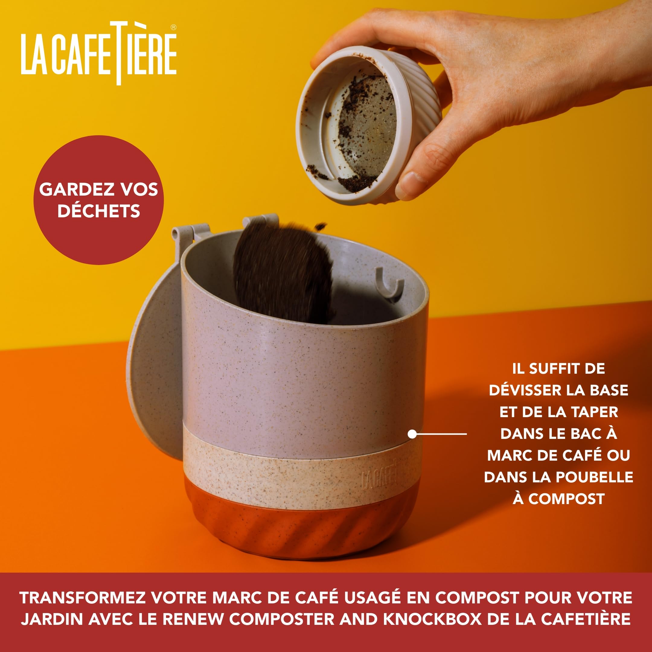 La Cafetiere Zero Cafetière à piston 8 tasses, couleur latte/crème, résistante à la chaleur, poignée en verre et base amovible en silicone, facile à nettoyer, idée cadeau pour amateurs de café