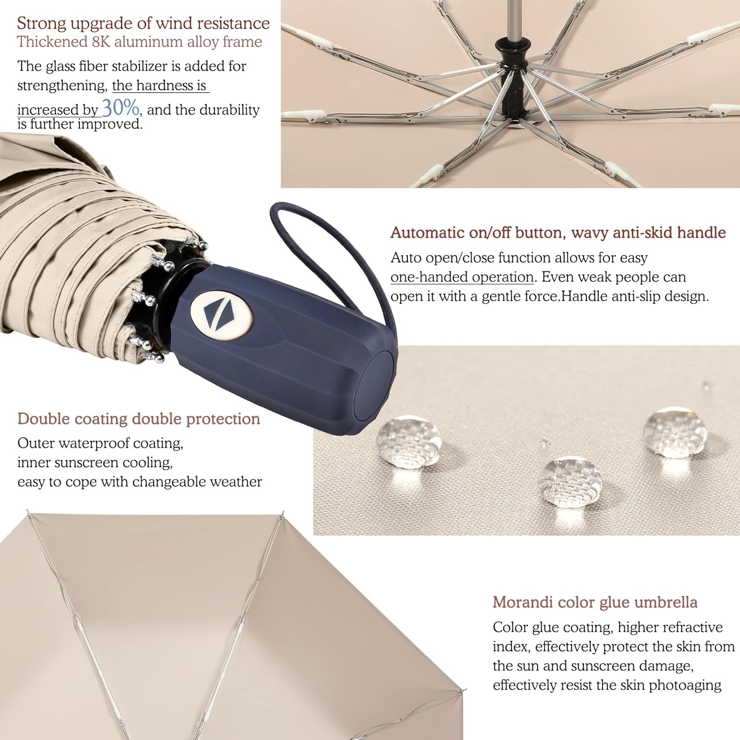 FDJASGY UV Sun Umbrella Compact Folding Travel Umbrella Auto Open Close Compact Folding Rain Umbrellas for Women Men Blocking UV 99.98% - Image 6