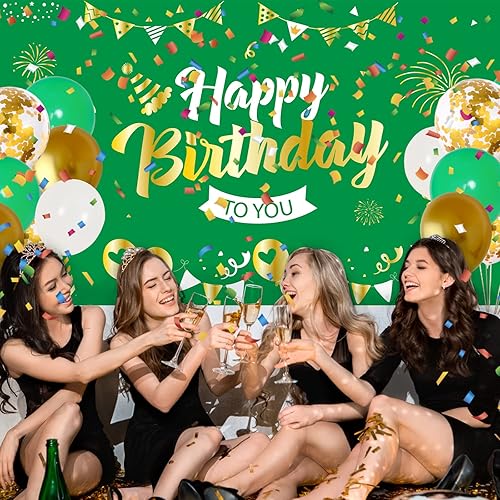 Miniatura 3 de Decoración de fiesta de cumpleaños verde y dorado para mujeres hombres y niñas decoraciones de cumpleaños verdes con telón de fondo de feliz