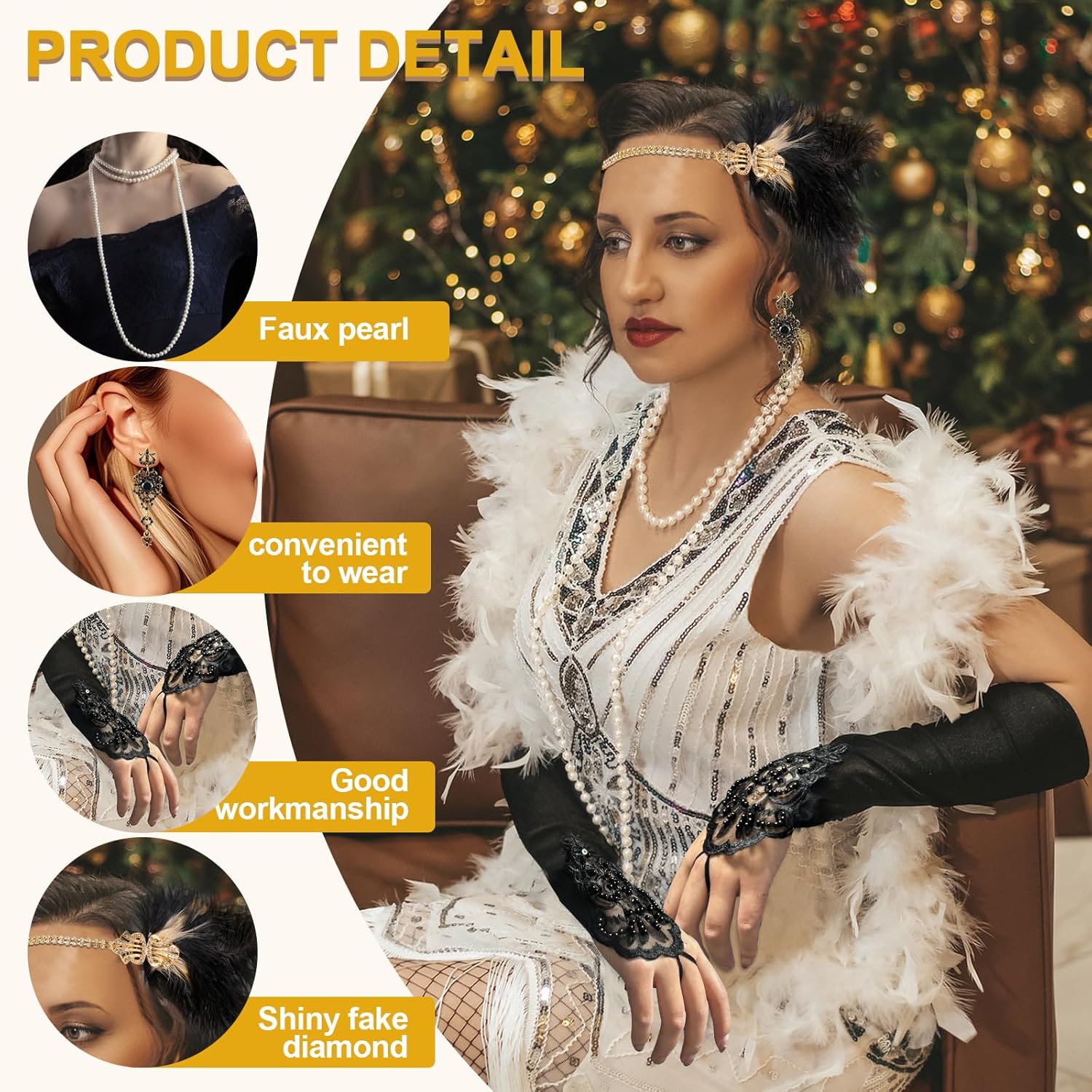 1920s Flapper Costume Accessories Set for Women, Great Gatsby Costume Roaring 20s Accessories Set with Headpiece - Image 5